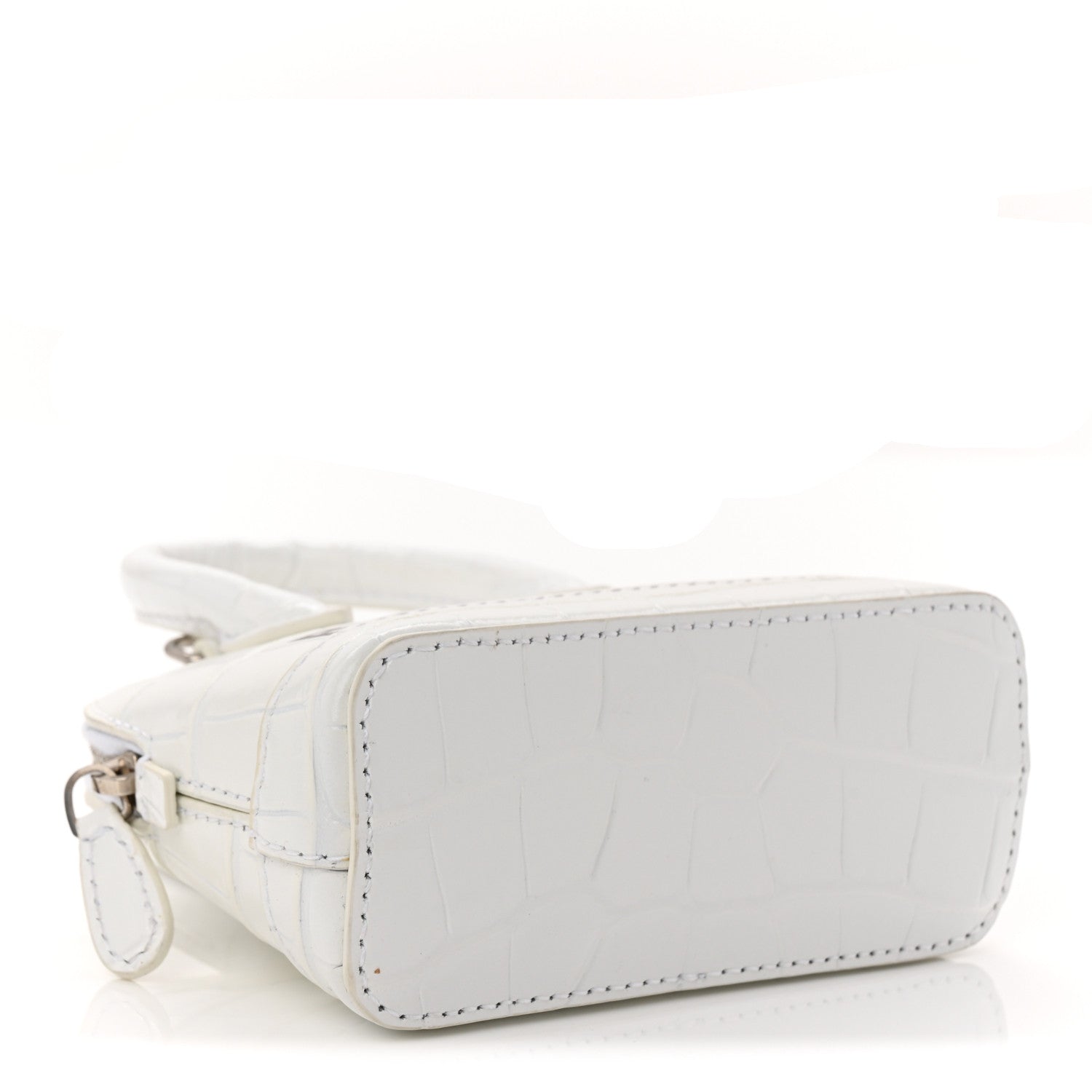 Calfskin Logo Crocodile Embossed Mini Ville Top Handle Bag White Black
