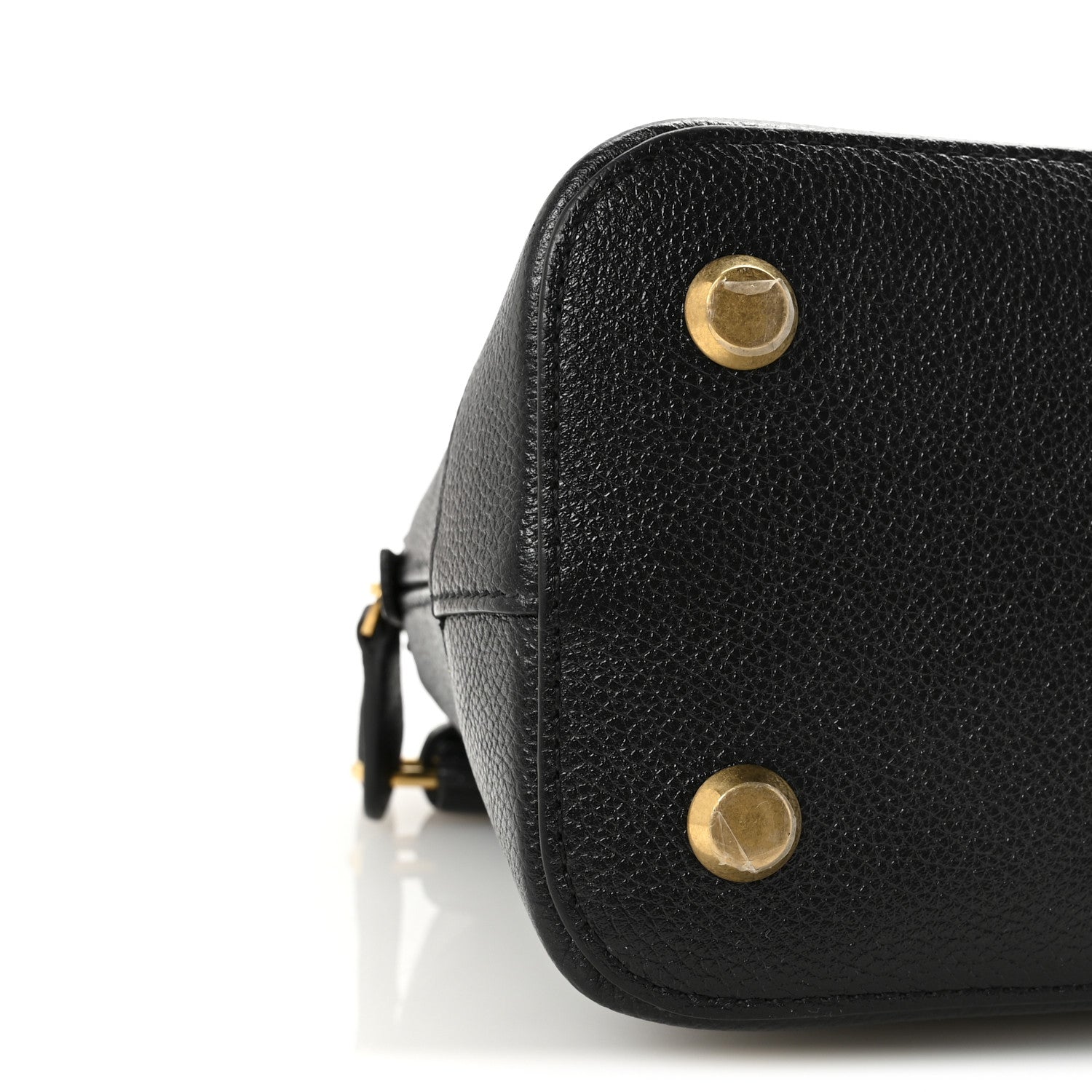 Signature Grained Calfskin Logo S Ville Top Handle Bag Black