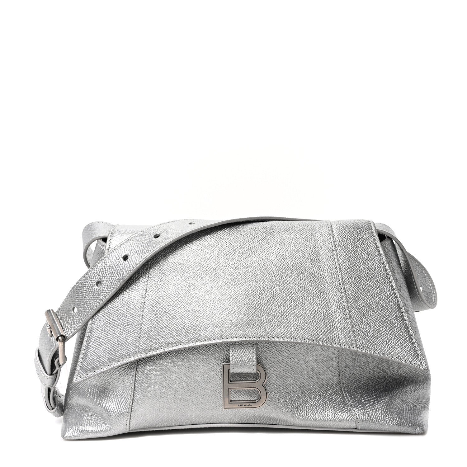 Metallic Soft Textured Calfskin Small Downtown Shoulder Bag Silver