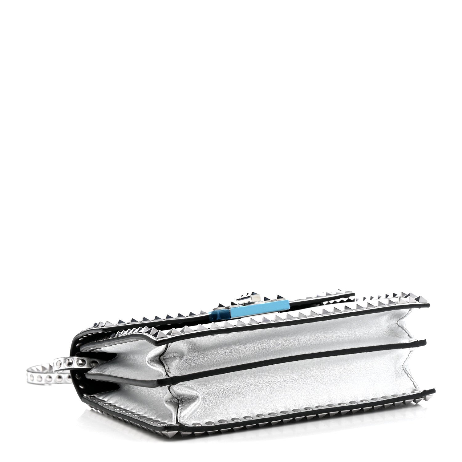 Metallic Calfskin Small Rockstud No Limit Shoulder Bag Silver