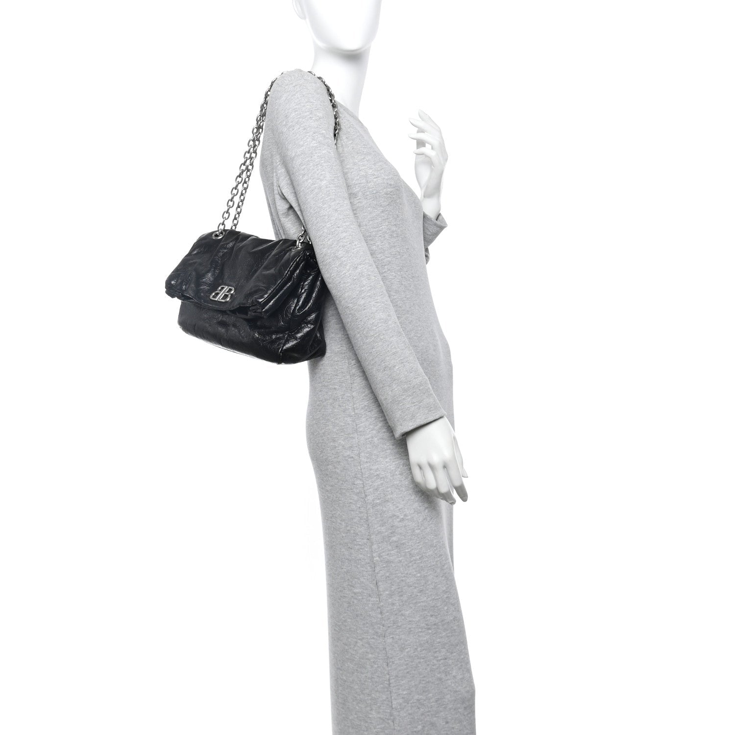 Arena Calfskin Small Monaco Chain Shoulder Bag Black