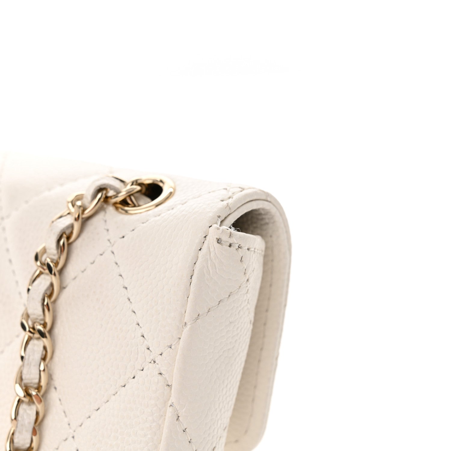 Caviar Quilted Mini Chain Belt Bag White