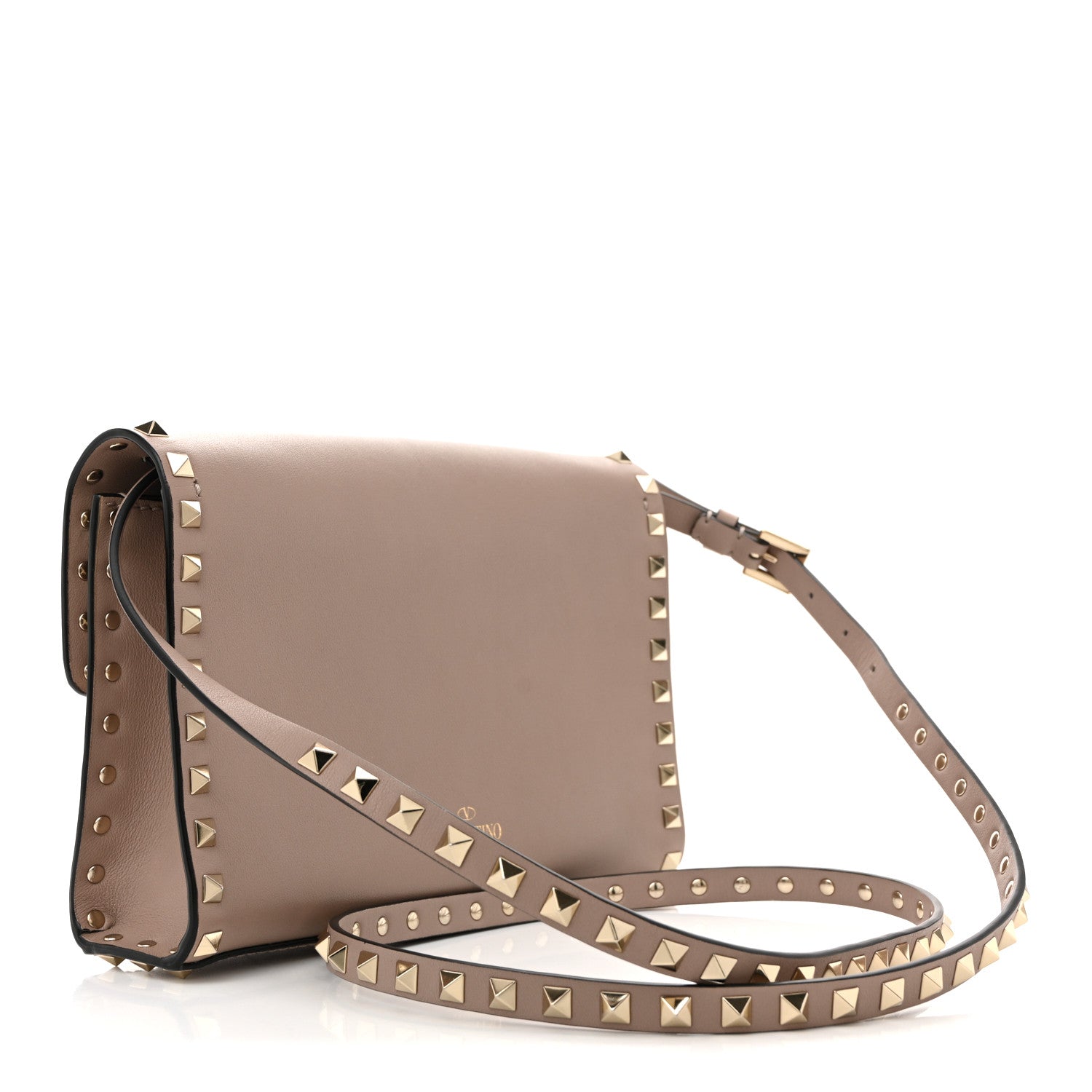 Vitello Medium Rockstud Flip Lock Crossbody Bag Poudre