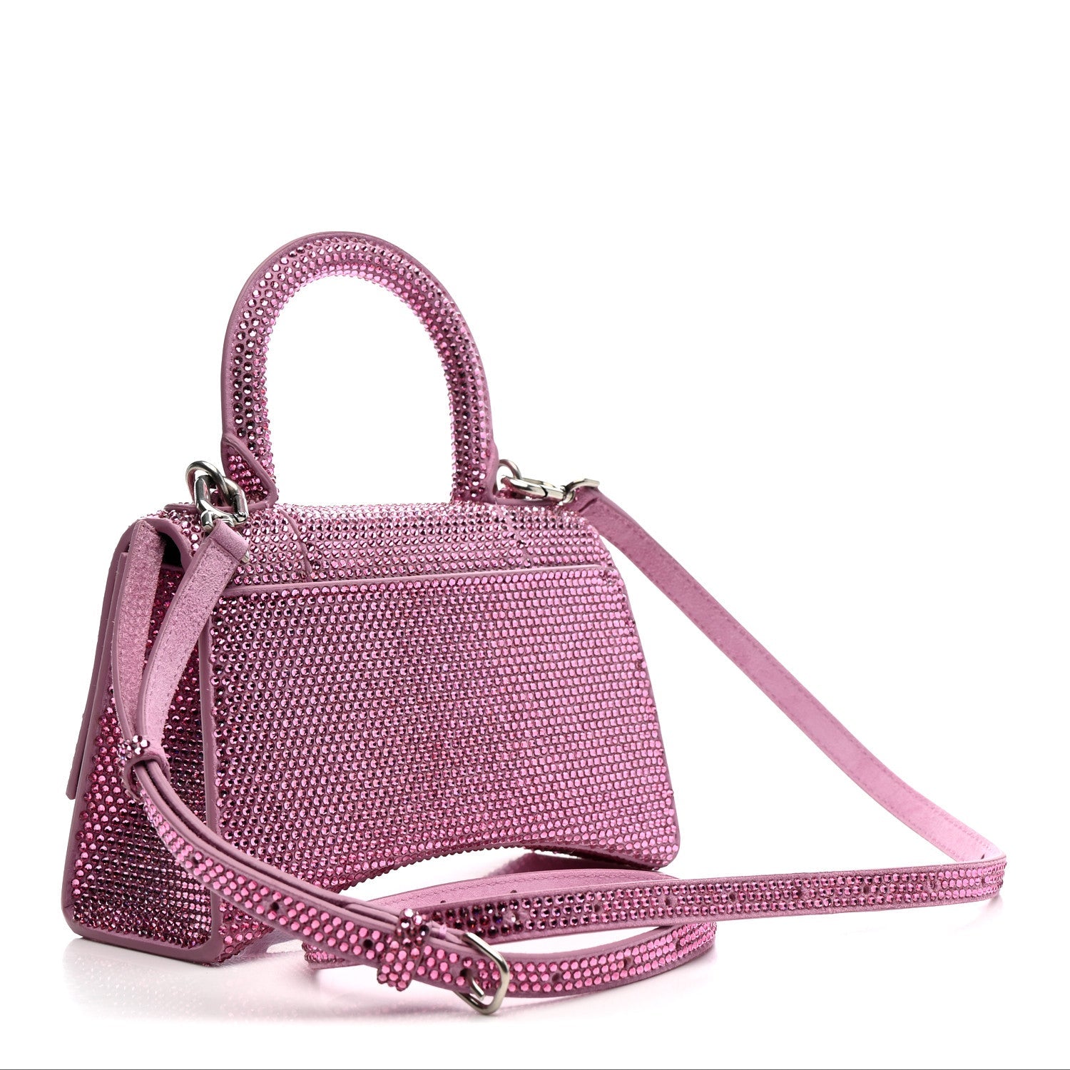Strass Suede Hourglass Top Handle Bag XS Pink