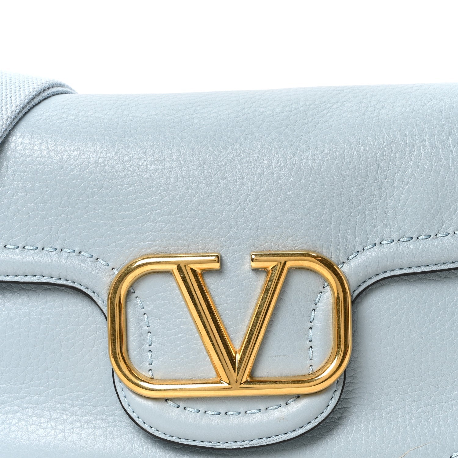 Pebbled Calfskin Vlogo Small Top Handle Shoulder Bag Blu Porcellana