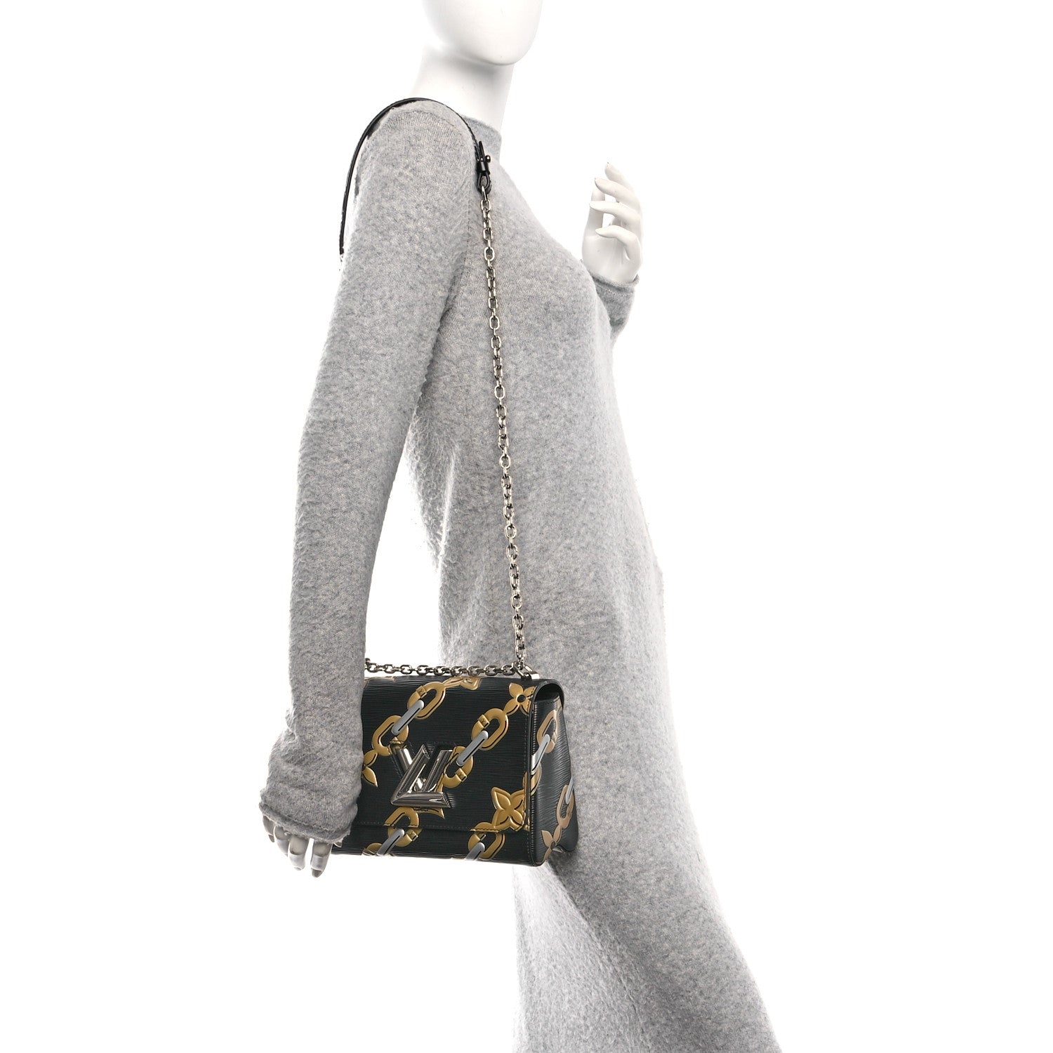 Epi Chain Flower Twist Shoulder Bag MM Black