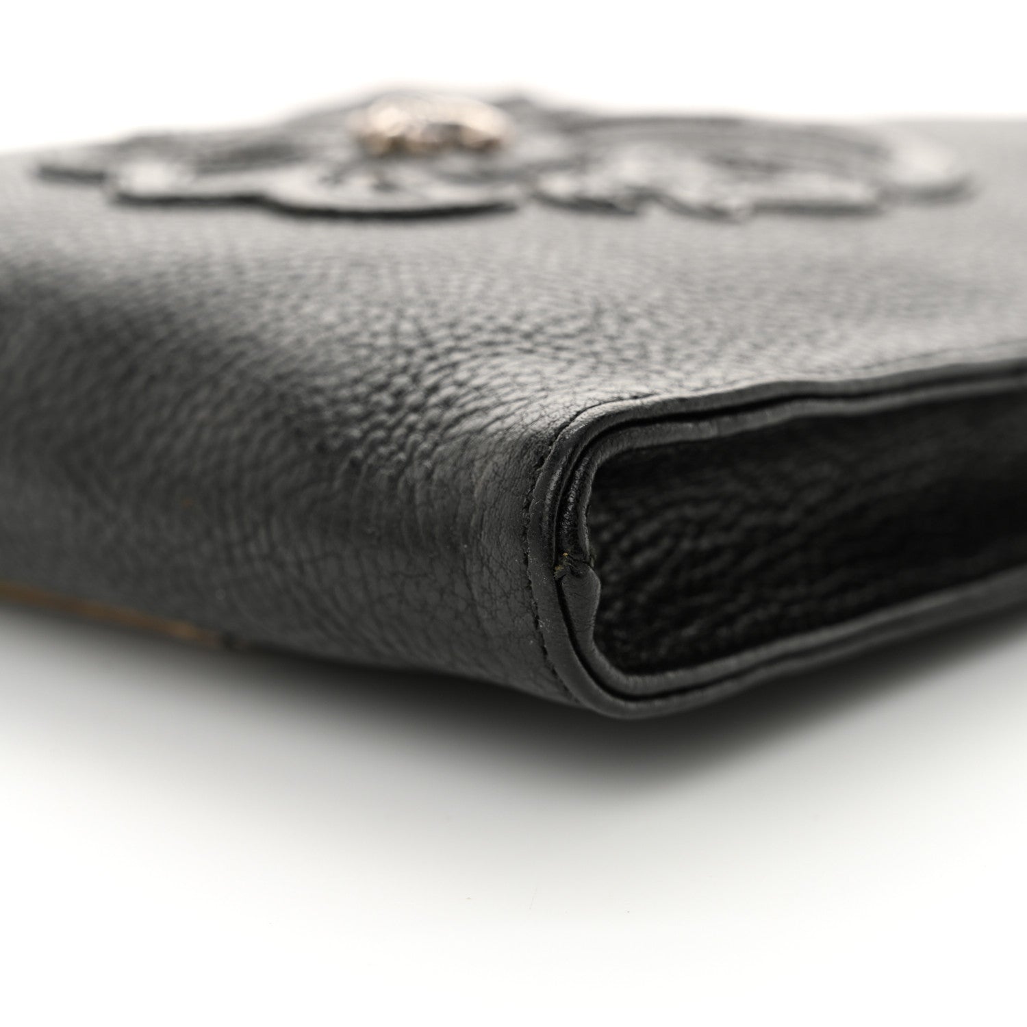 Grained Calfskin Fleur De Lis Square Pocket Crossbody Black