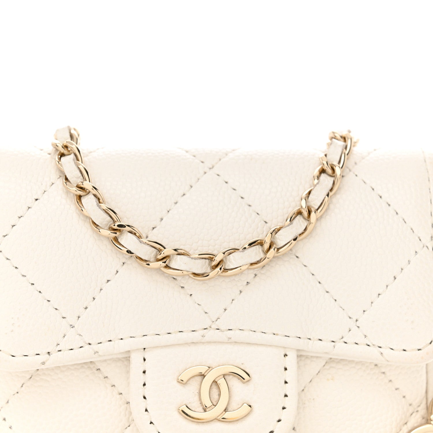 Caviar Quilted Mini Chain Belt Bag White