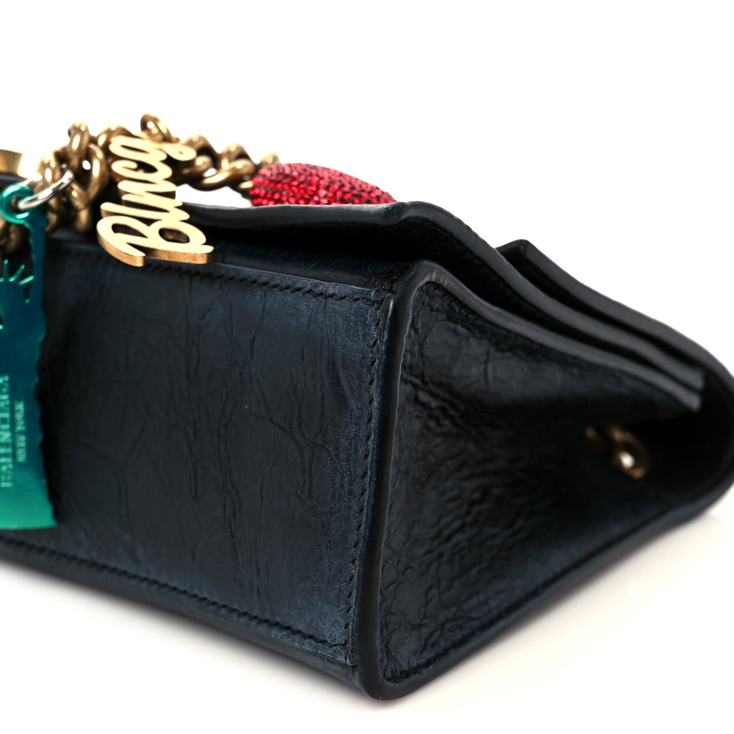 Crushed Calfskin Quilted Small Souvenirs Crush Chain Bag Black
