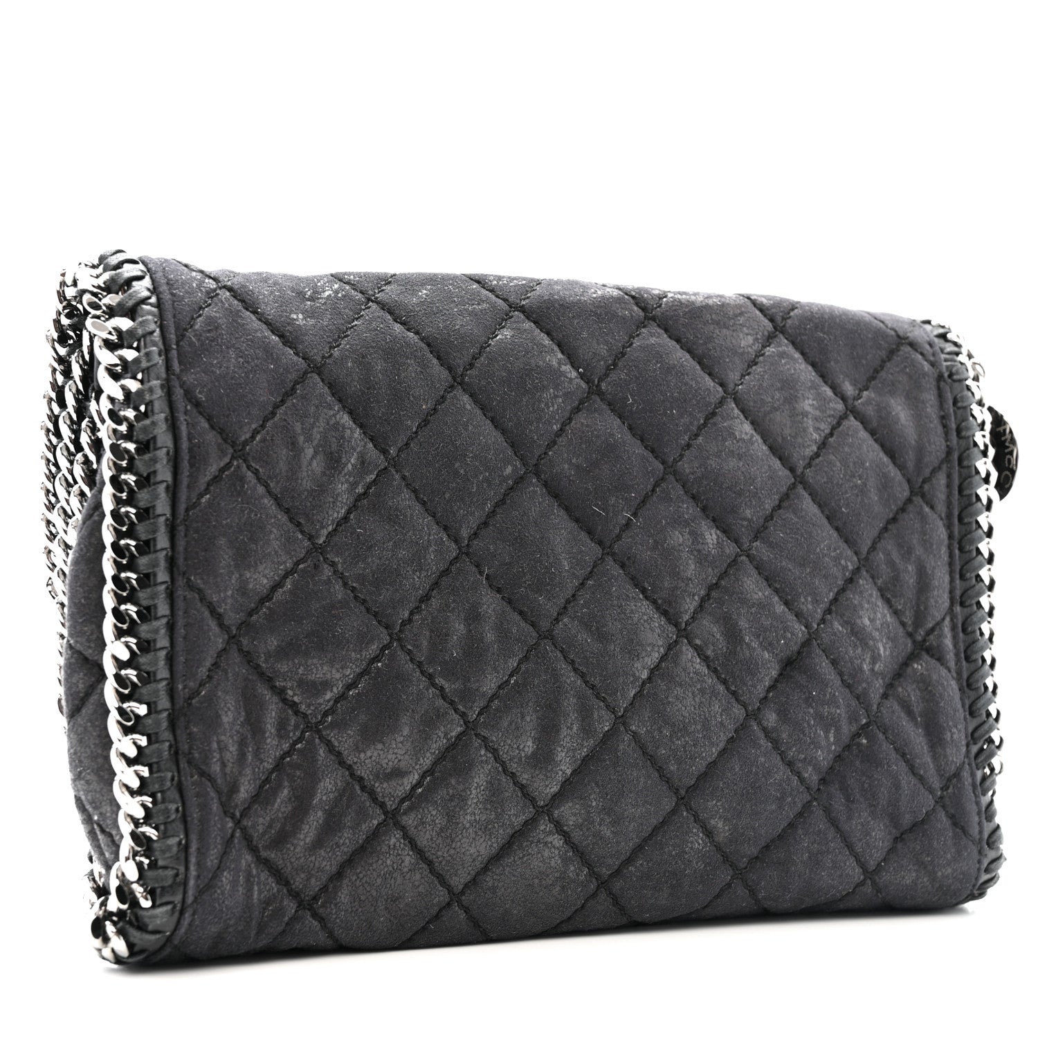 Shaggy Deer Quilted Falabella Fold Over Clutch Black