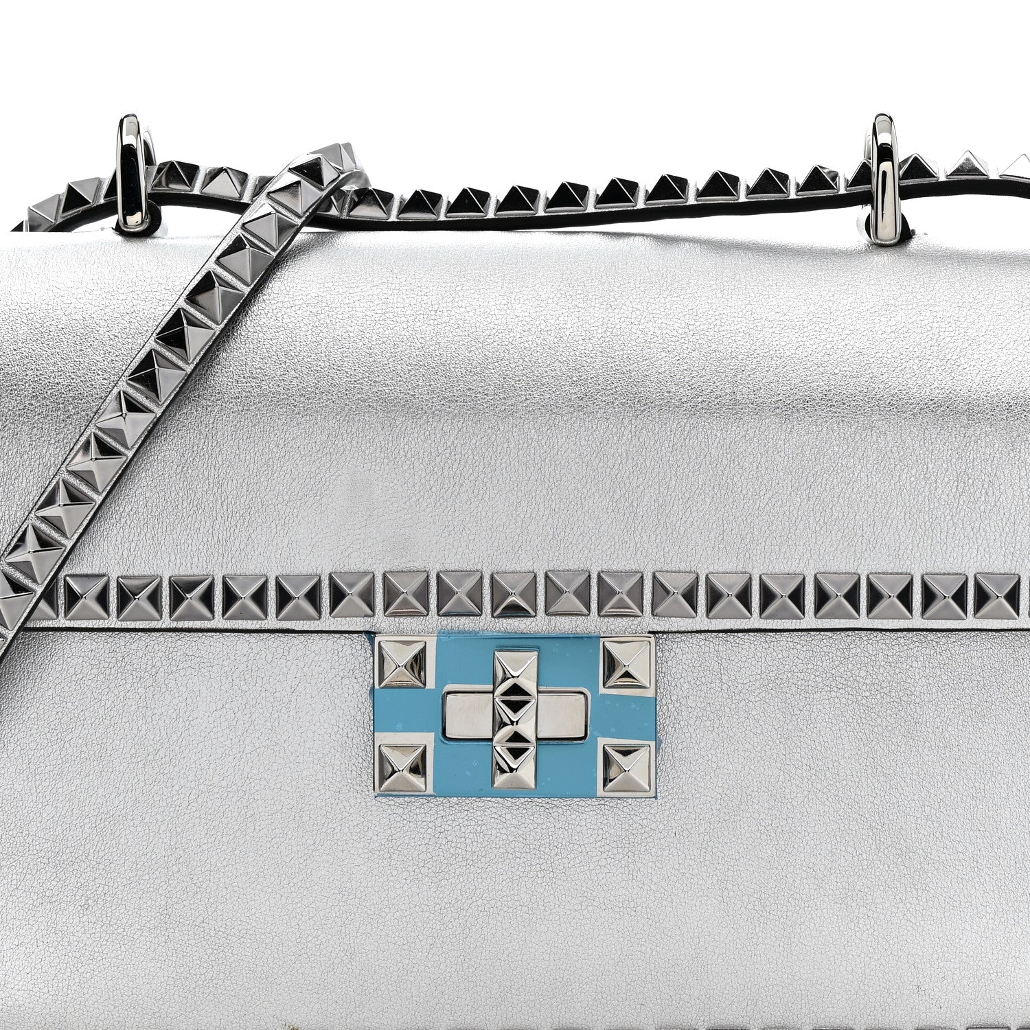 Metallic Calfskin Small Rockstud No Limit Shoulder Bag Silver