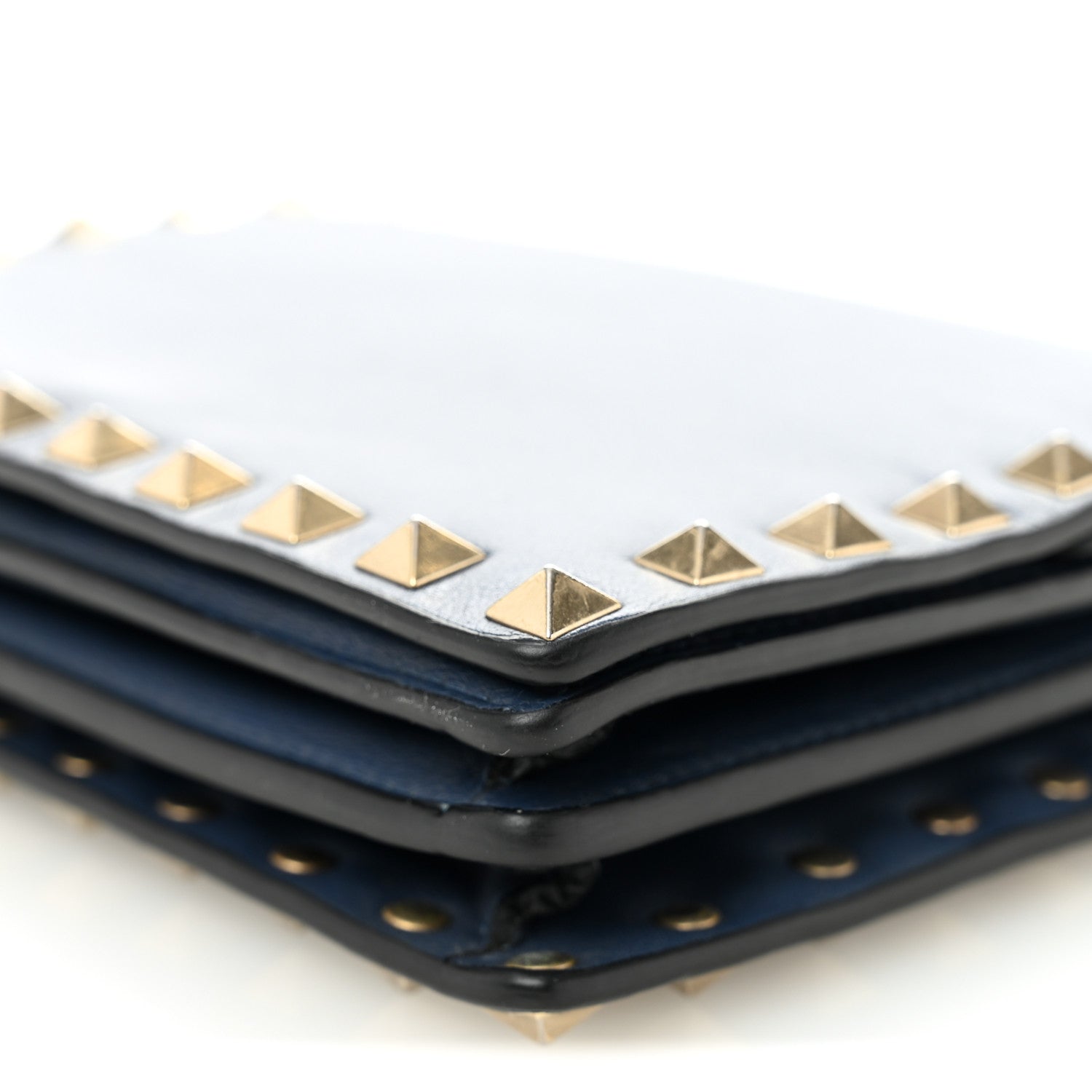 Calfskin Rockstud Wallet On Chain Marine