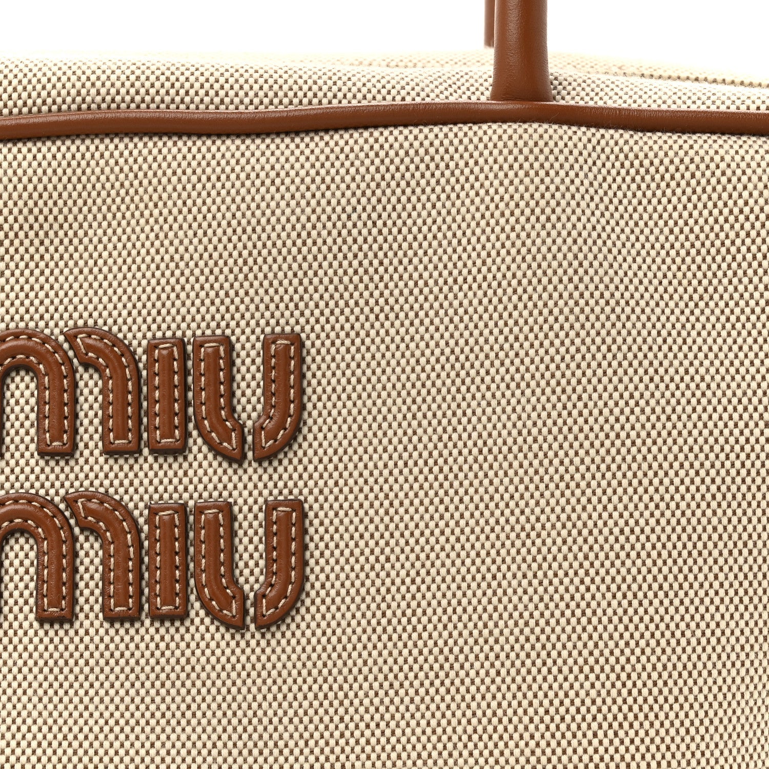 Canvas Calfskin Large Beau Top Handle Bag Naturale Brandy