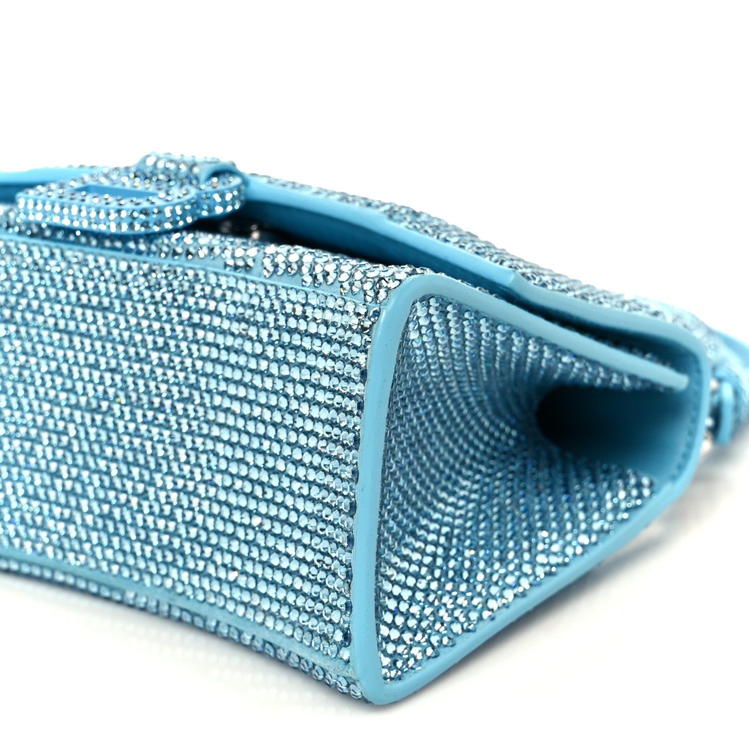 Strass Suede Hourglass Top Handle Bag XS Light Blue
