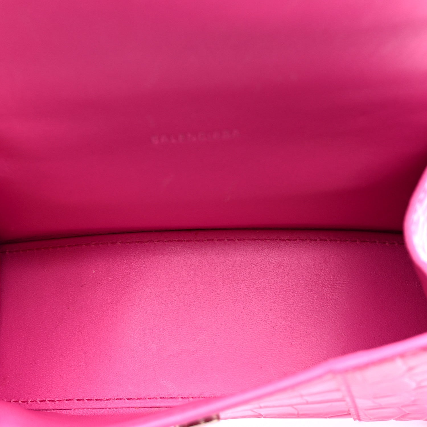 Shiny Calfskin Crocodile Embossed Hourglass Top Handle Bag XS Neon Pink