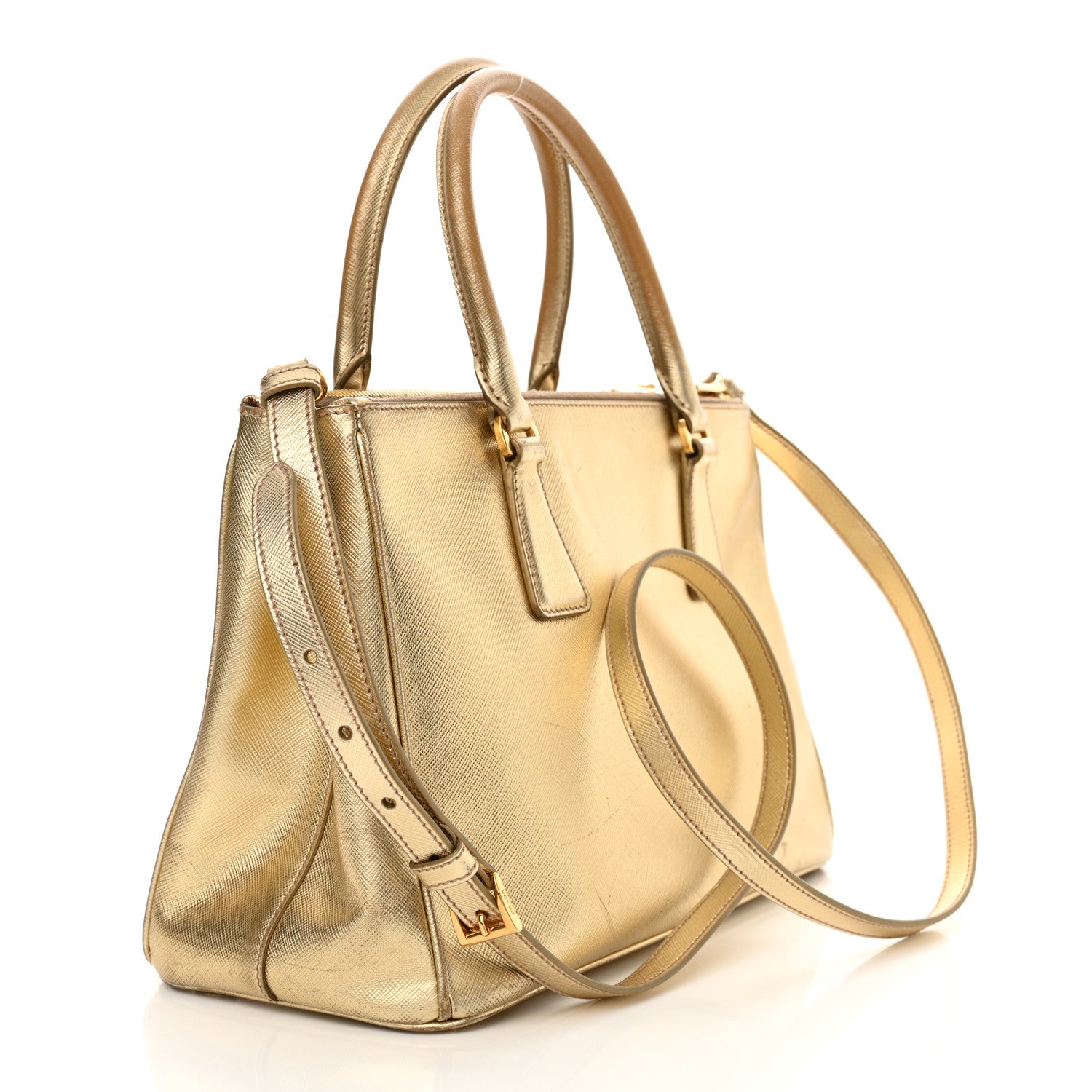 Metallic Saffiano Small Galleria Double Zip Tote Platino