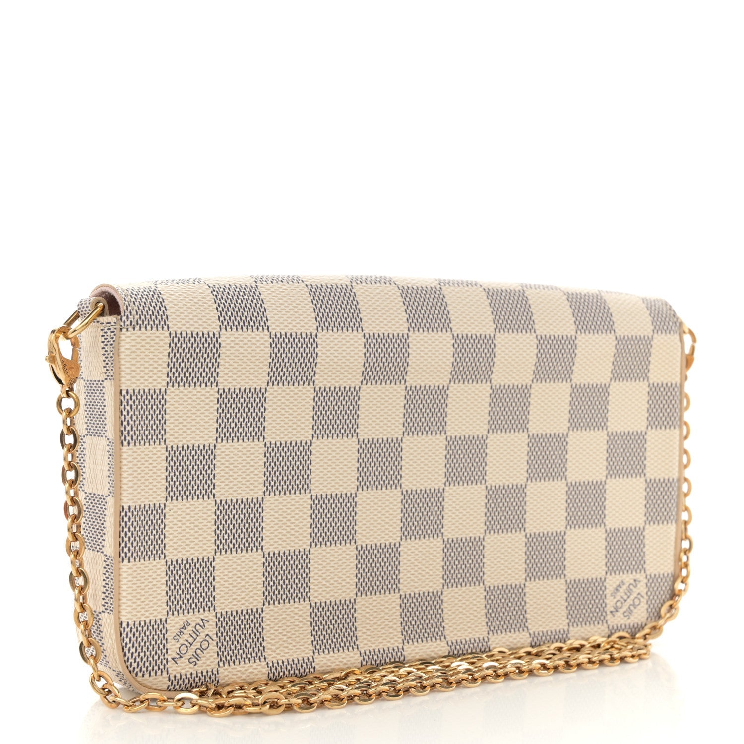 Damier Azur Pochette Felicie Chain Wallet Rose Ballerine