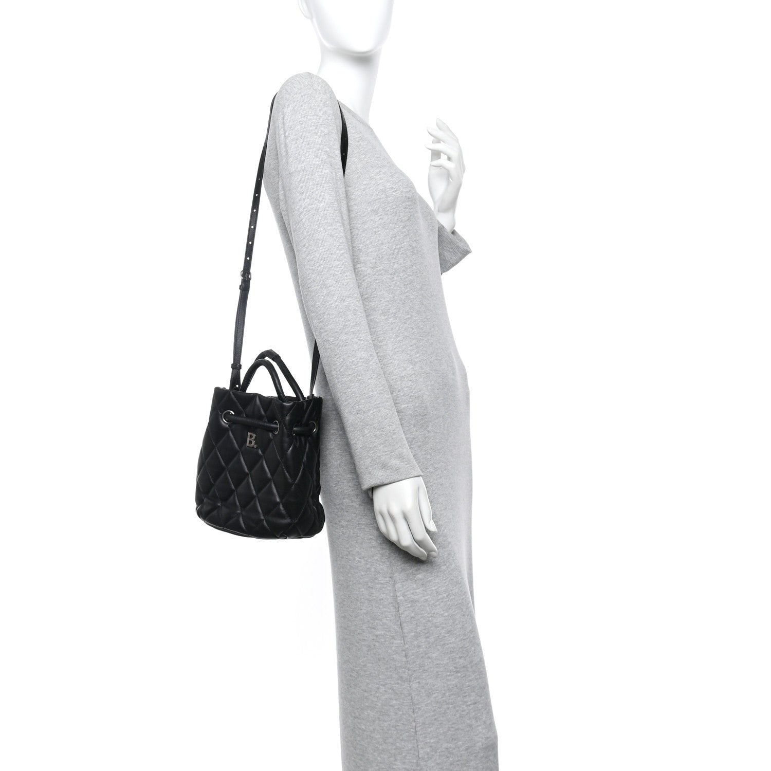 Nappa Calfskin Quilted Touch B Bucket Bag Black