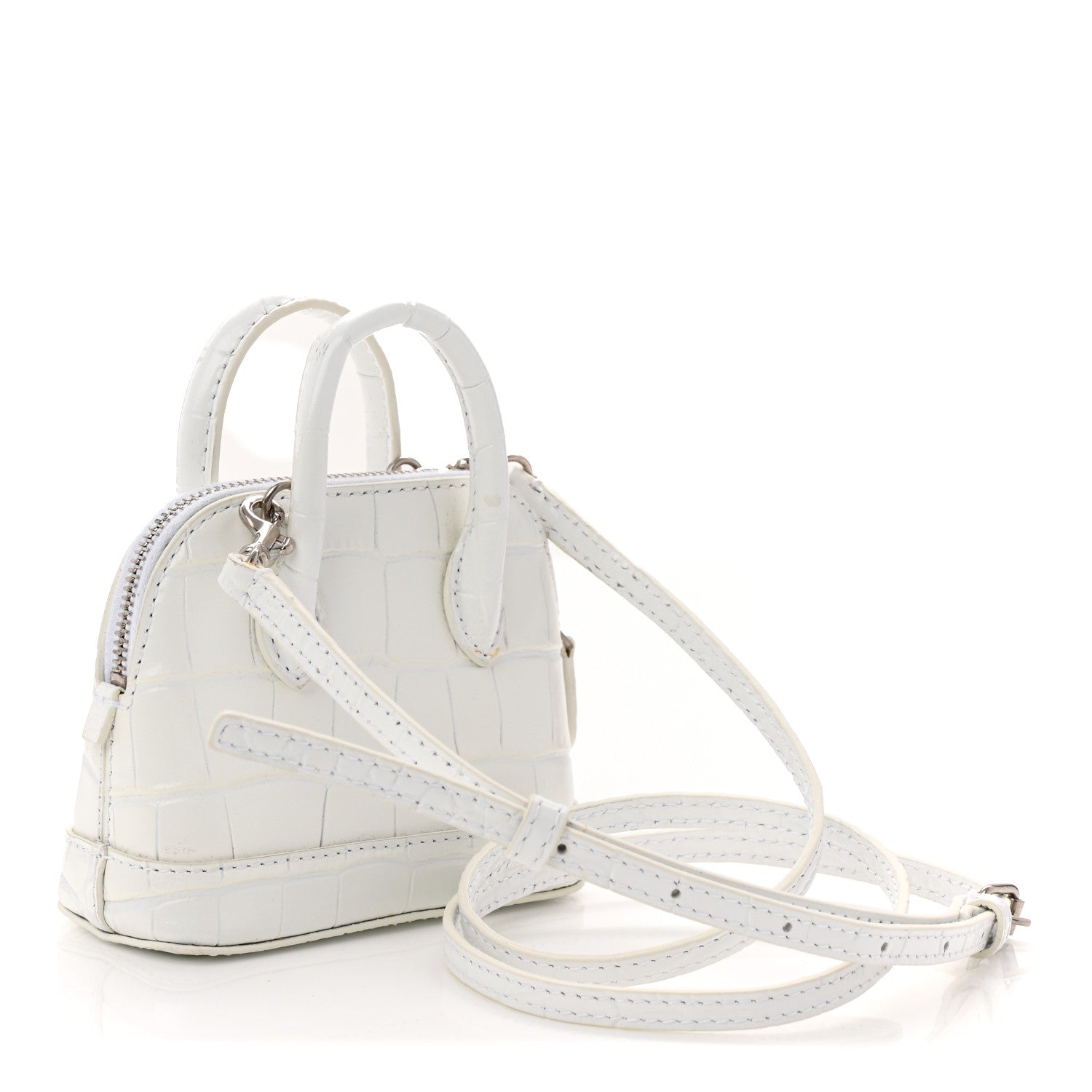 Calfskin Logo Crocodile Embossed Mini Ville Top Handle Bag White Black