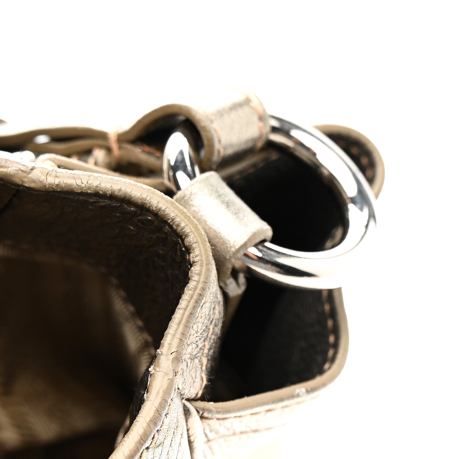 Metallic Vitello Daino Pushlock Shoulder Bag Peltro