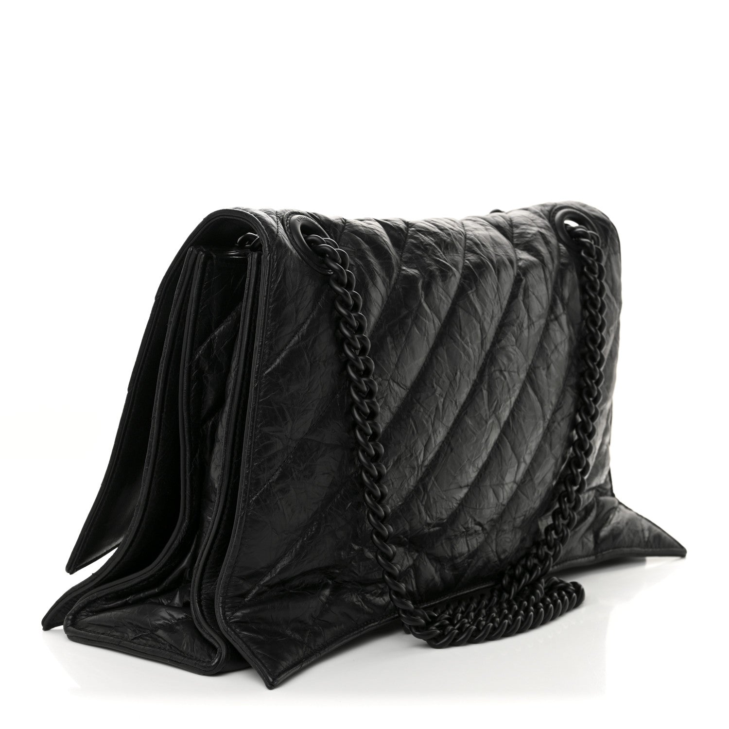 Crushed Calfskin Quilted Matte Black Hardware Large Crush Chain Bag Black