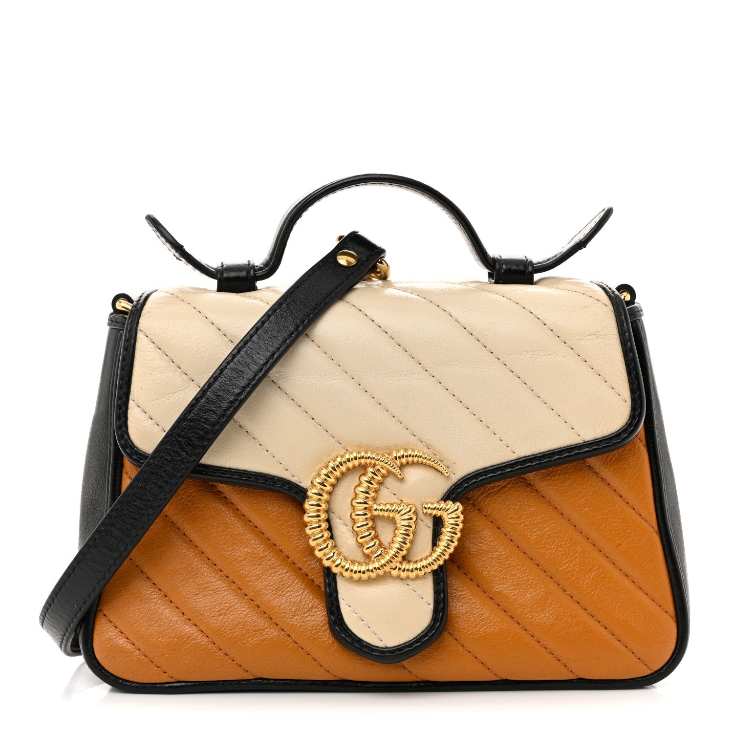 Azalea Calfskin Matelasse Diagonal Mini GG Marmont Top Handle Shoulder Bag Cognac Mystic White Black