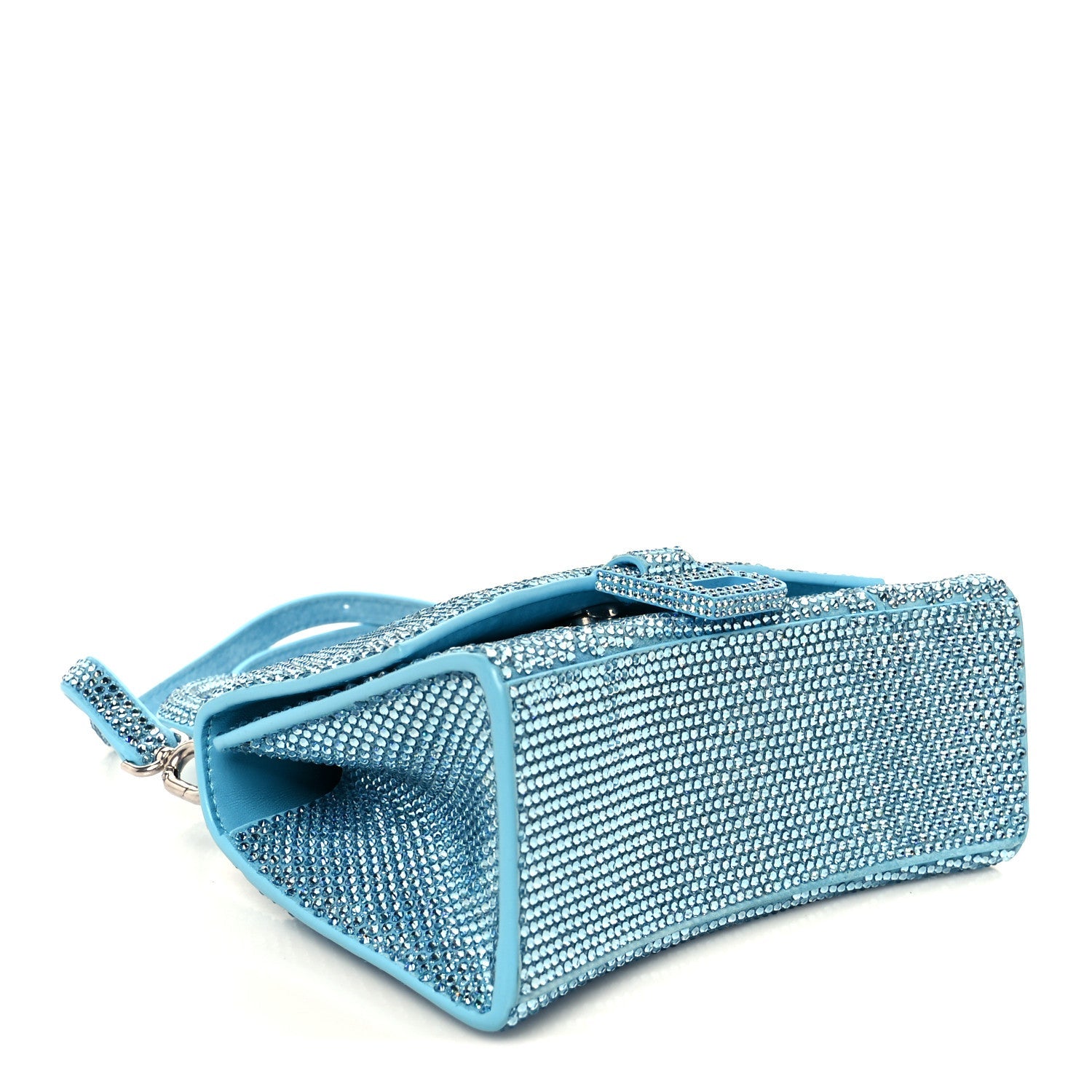 Strass Suede Hourglass Top Handle Bag XS Light Blue