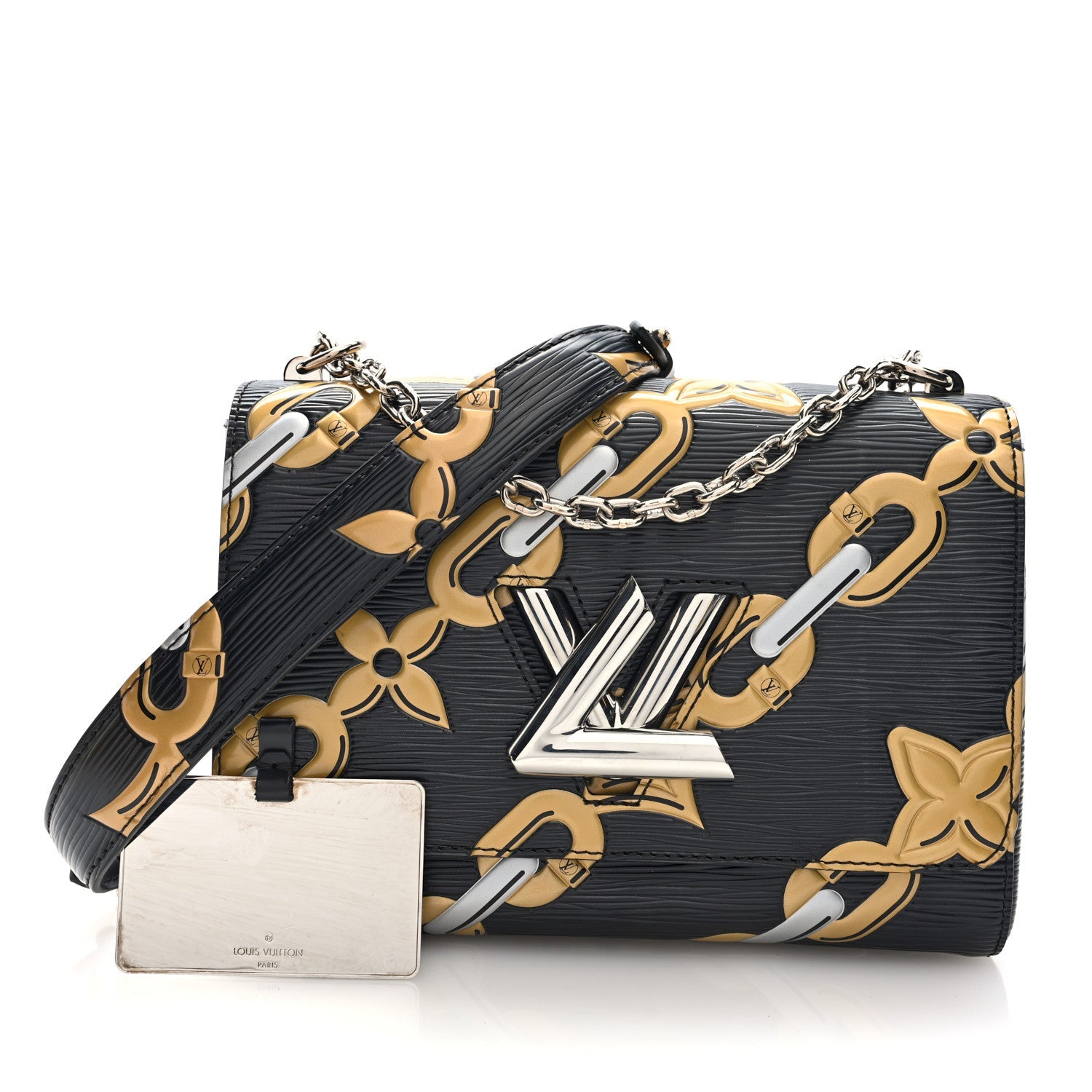 Epi Chain Flower Twist Shoulder Bag MM Black