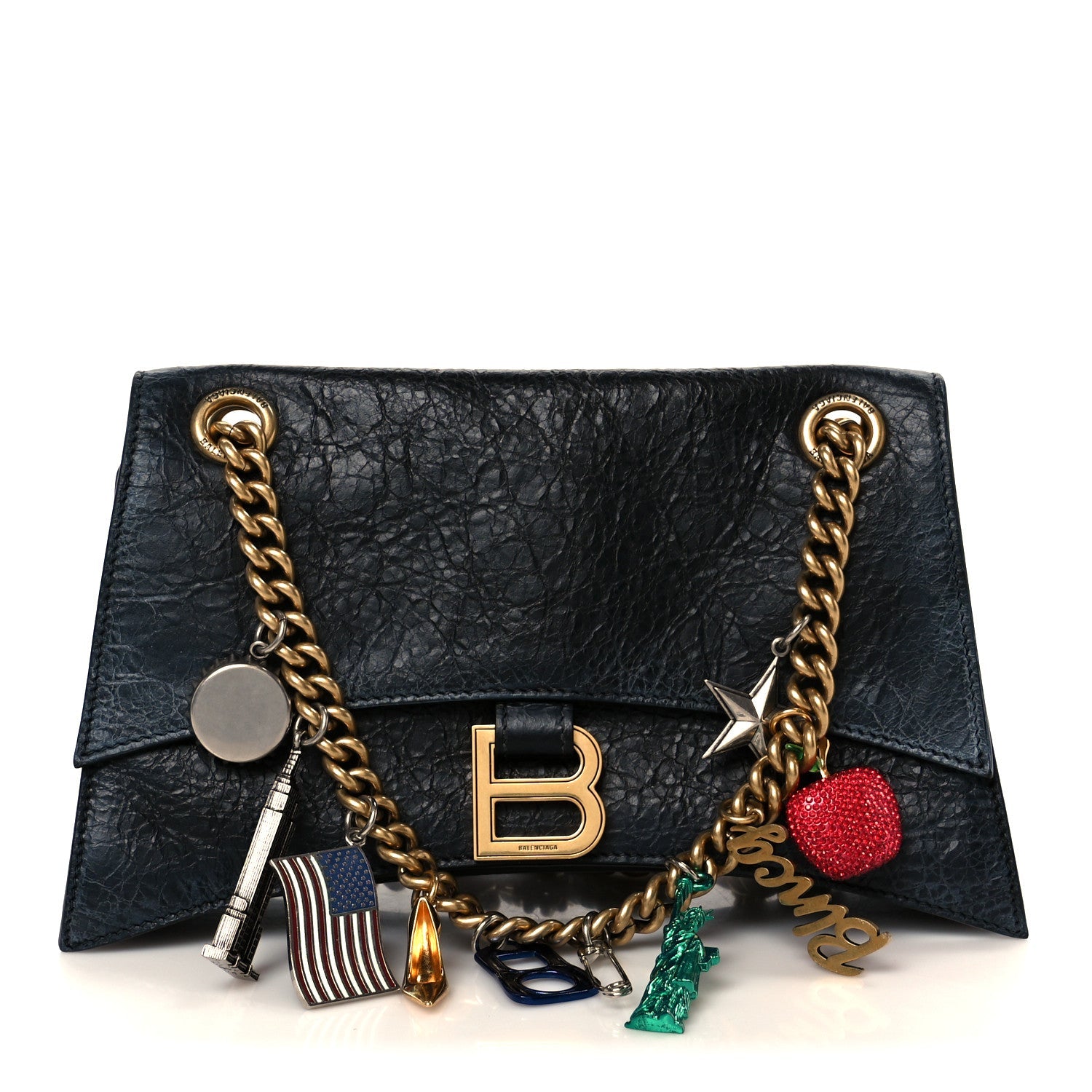 Crushed Calfskin Quilted Small Souvenirs Crush Chain Bag Black