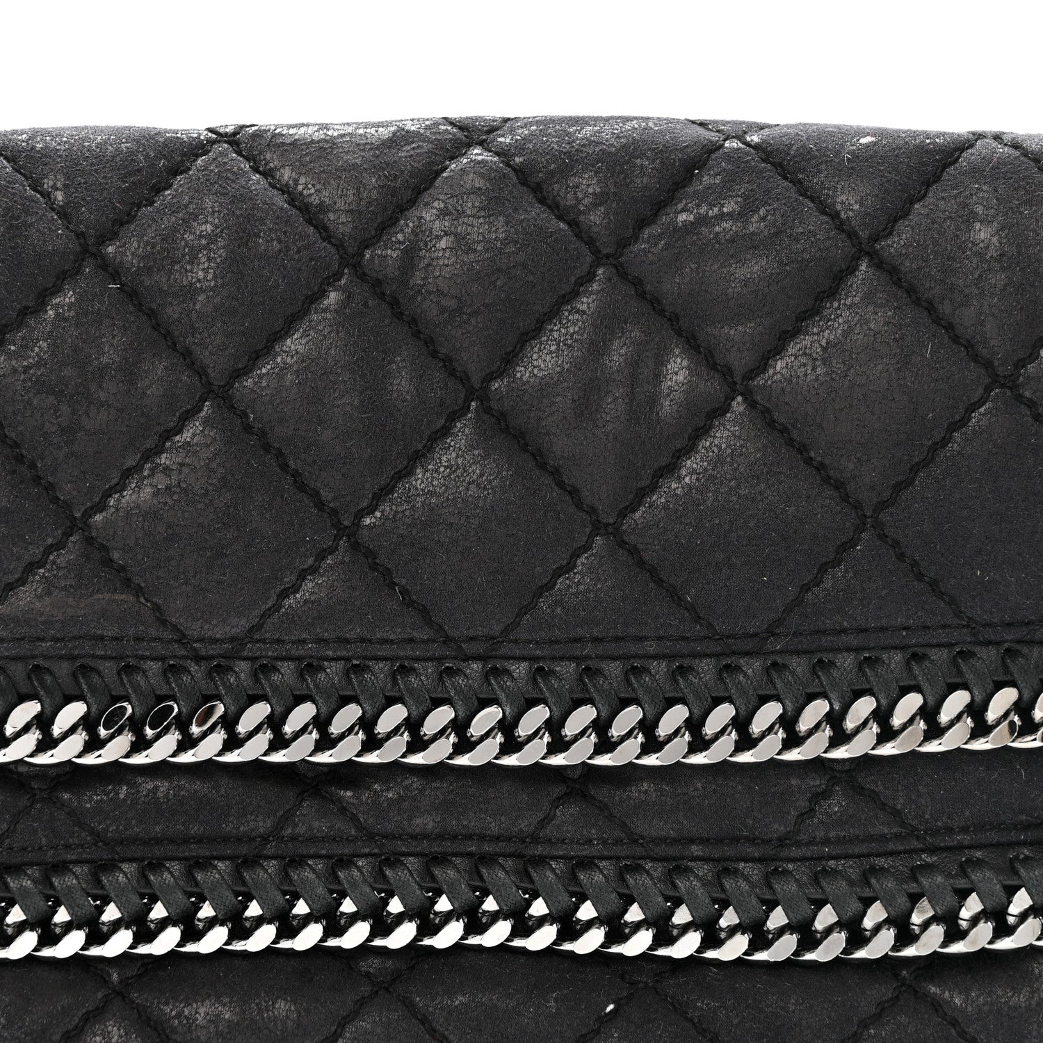 Shaggy Deer Quilted Falabella Fold Over Clutch Black