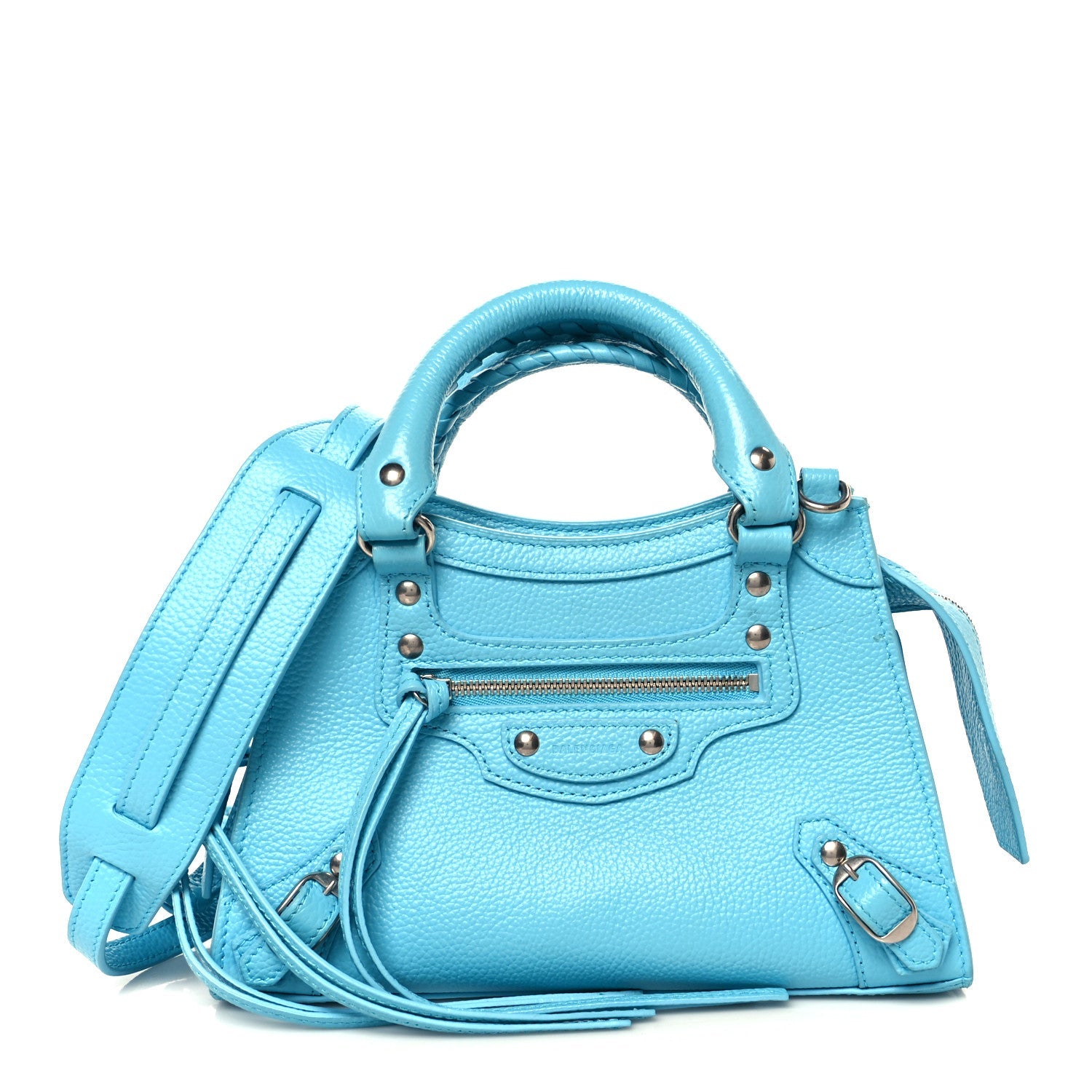 Grained Calfskin Neo Classic Silver Hardware Mini City Azur