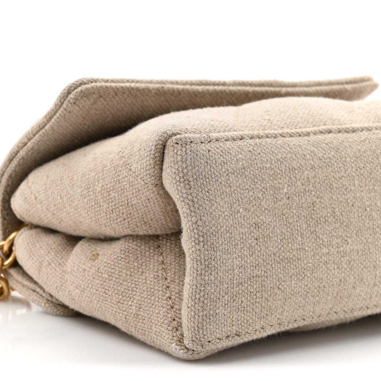 Linen Diagonal Quilted Jackhammer 17 Shoulder Bag Beige