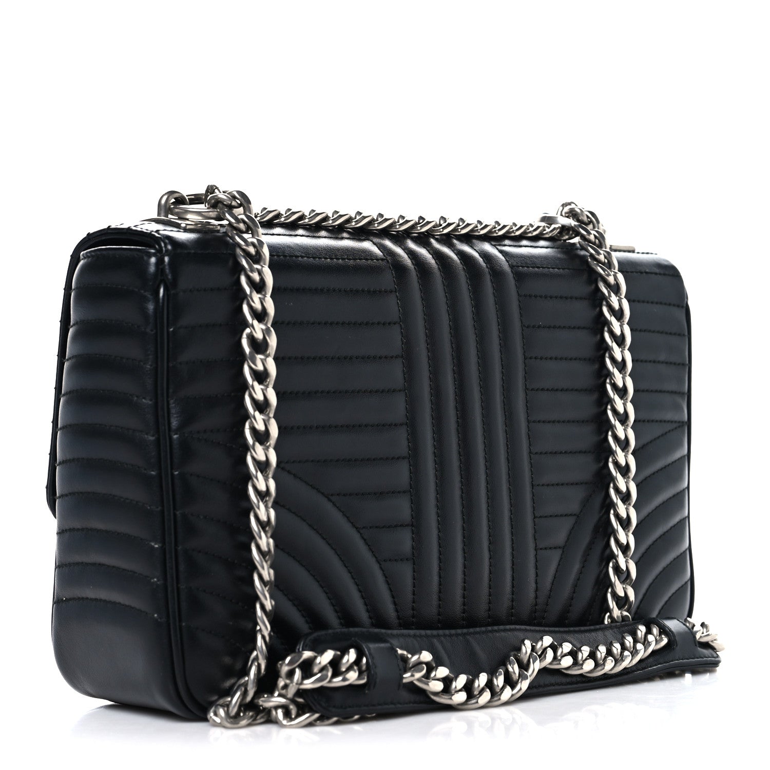 Soft Calfskin Impunture Diagramme Large Chain Flap Shoulder Bag Black