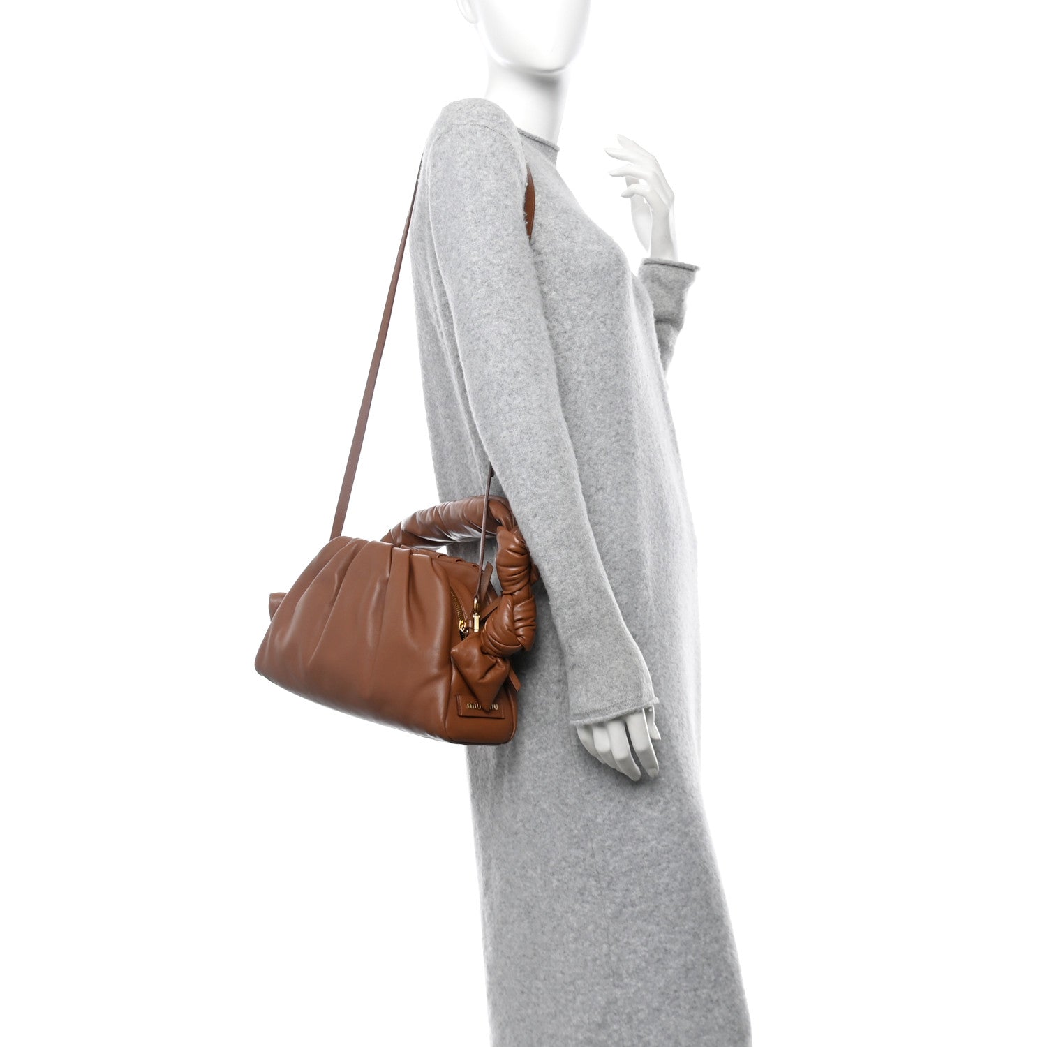 Nappa Knot Top Handle Shoulder Bag Cognac