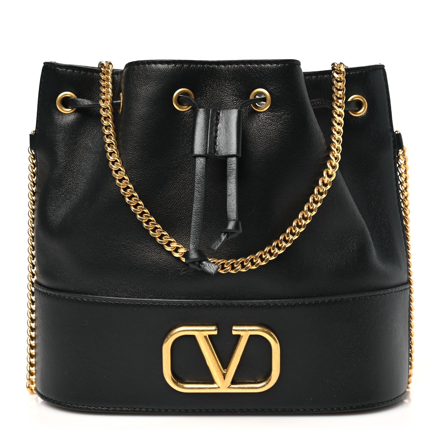 Nappa Mini VLogo Signature Chain Bucket Bag Black