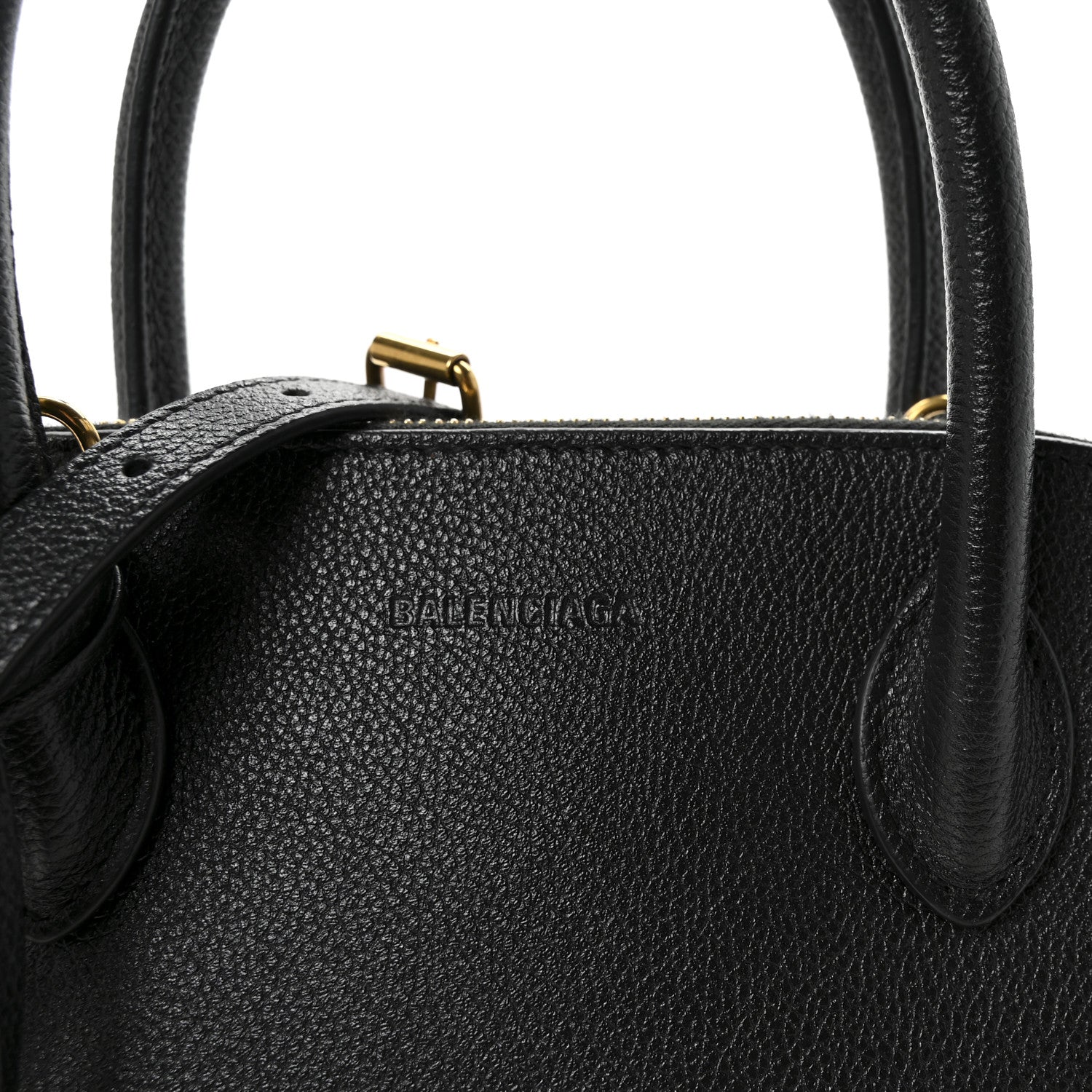Signature Grained Calfskin Logo S Ville Top Handle Bag Black