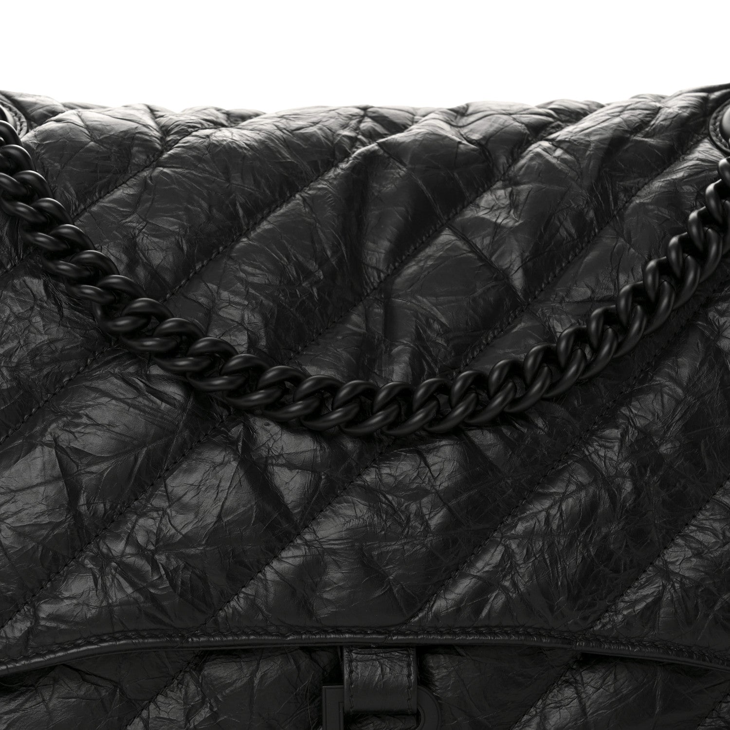 Crushed Calfskin Quilted Matte Black Hardware Large Crush Chain Bag Black