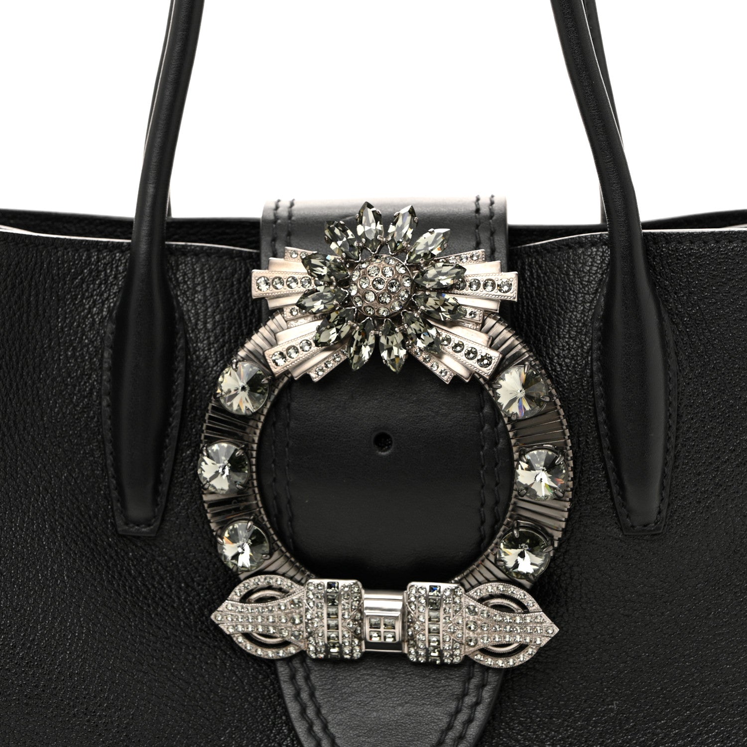 Goatskin Madras Soft Calf Crystal Embellished Tote Black