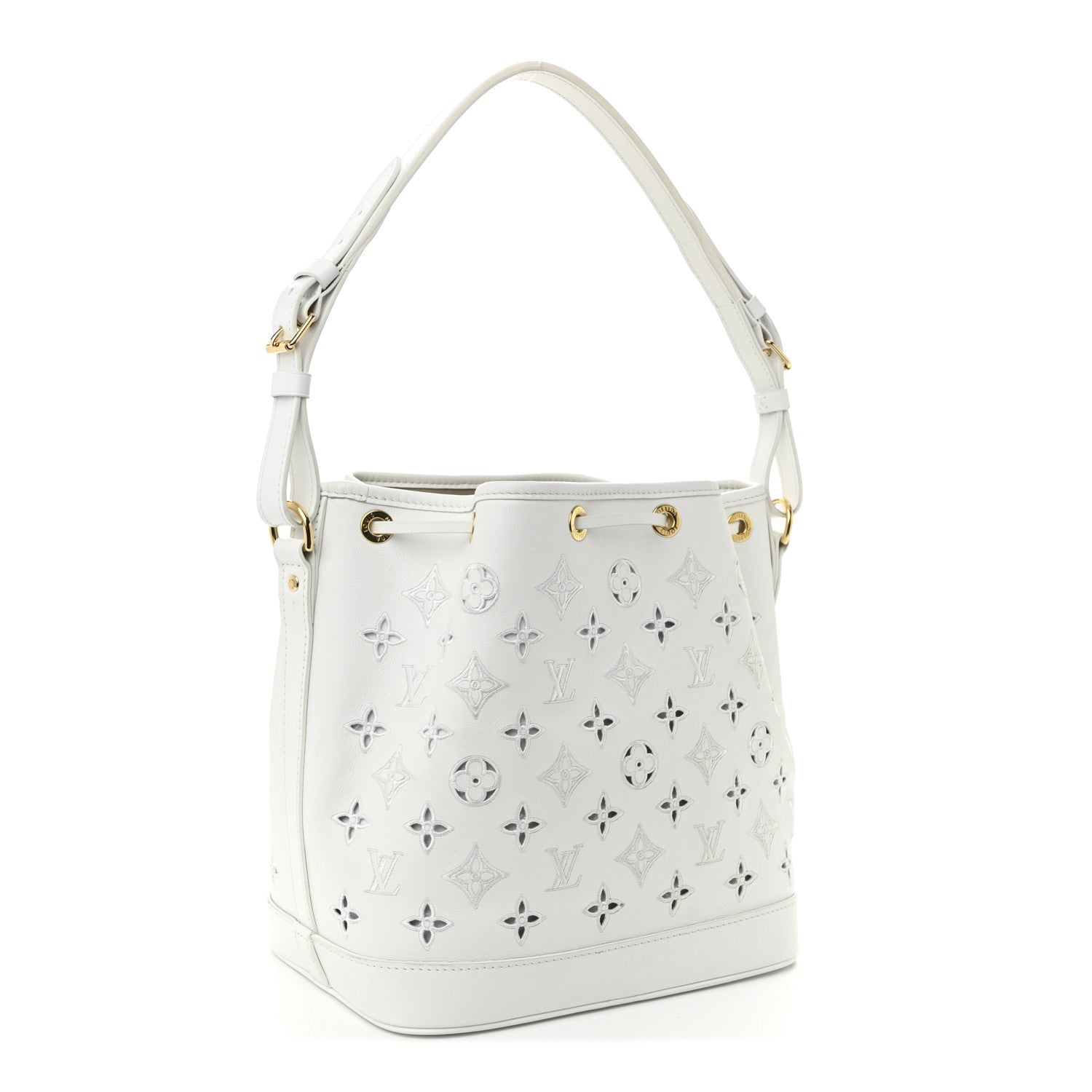 Calfskin Monogram Cutout Petit Noe White