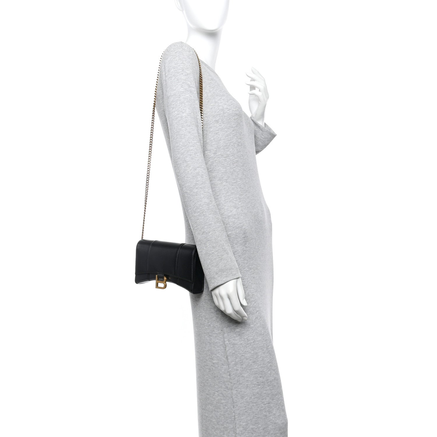 Shiny Box Calfskin Hourglass Chain Bag Black