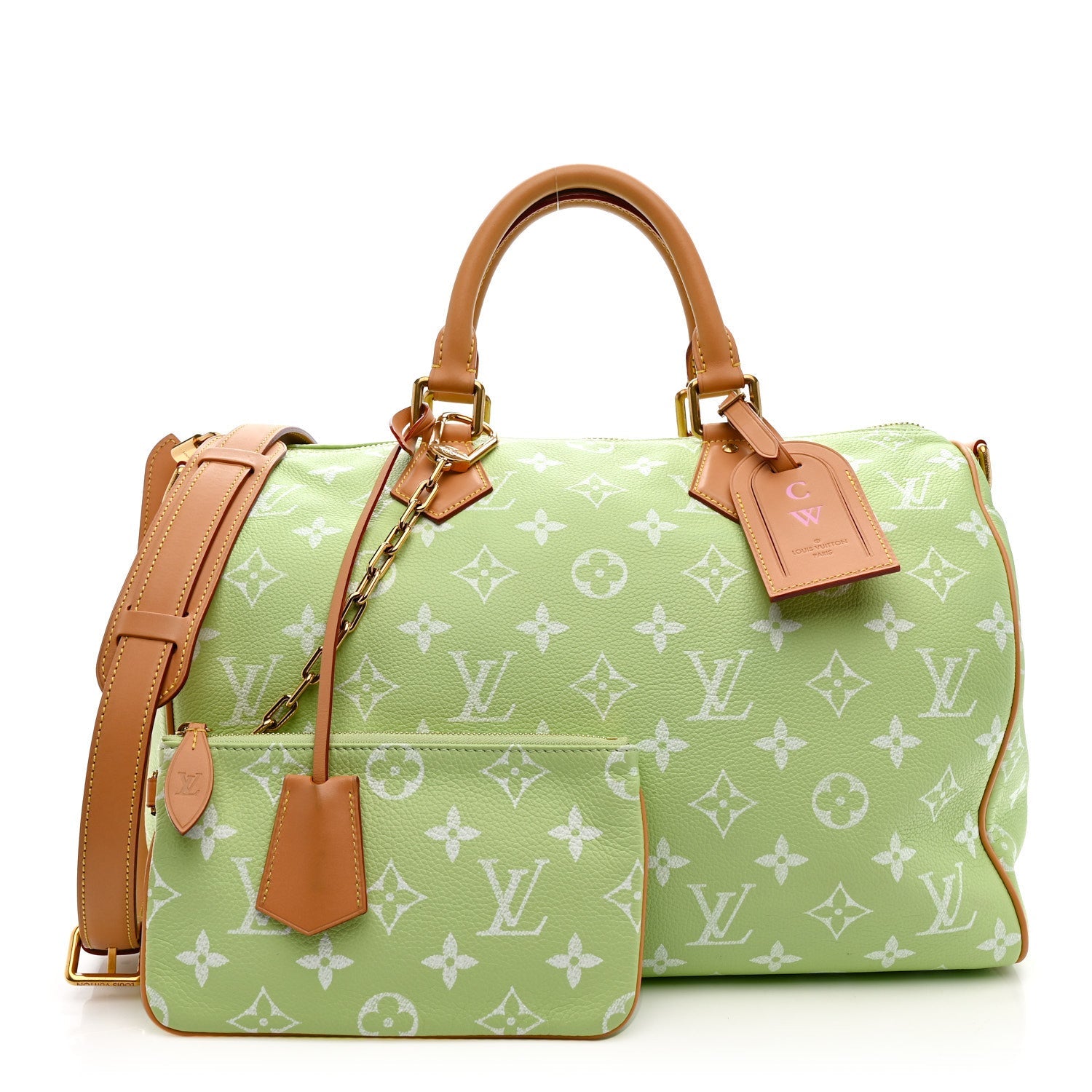 Calfskin Monogram Speedy P9 Bandouliere 40 Frozen Lime