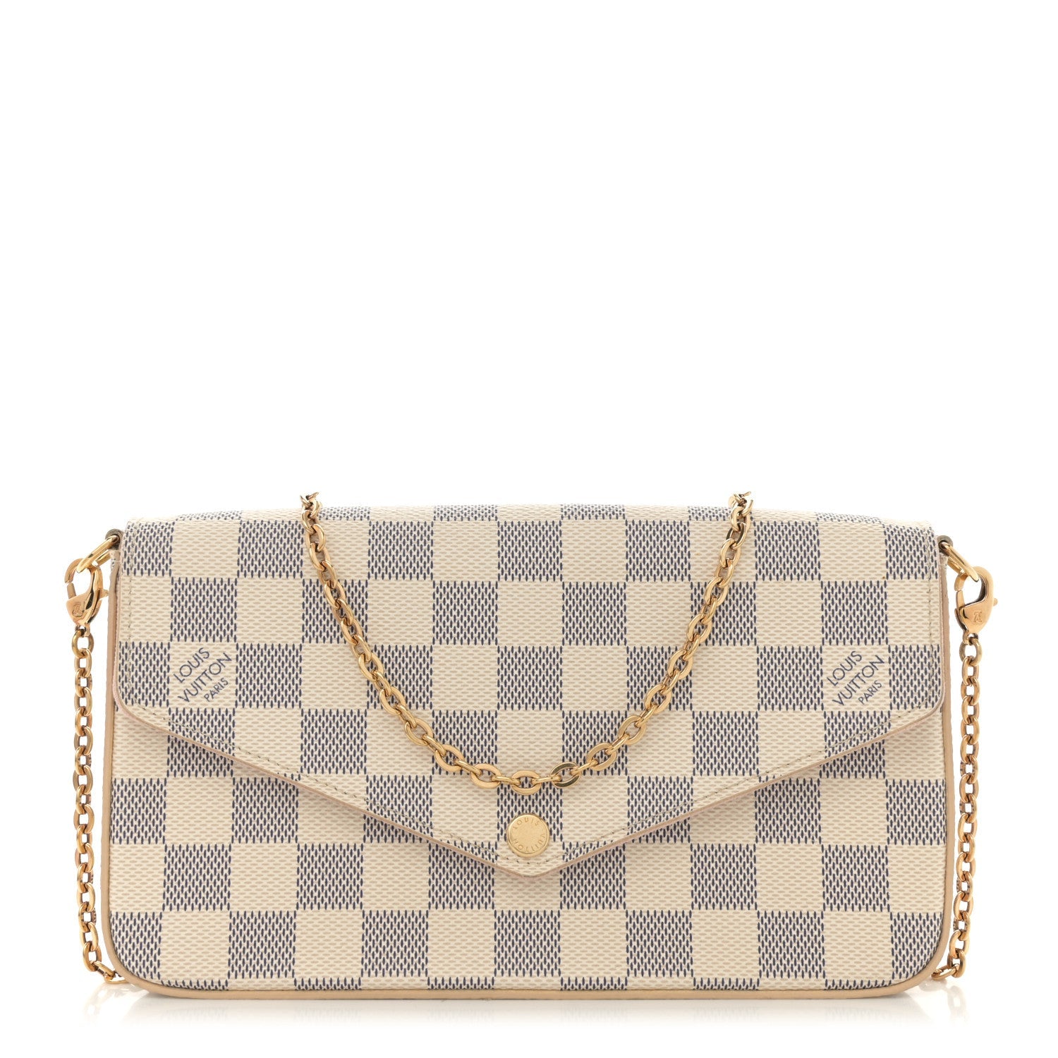 Damier Azur Pochette Felicie Chain Wallet Rose Ballerine