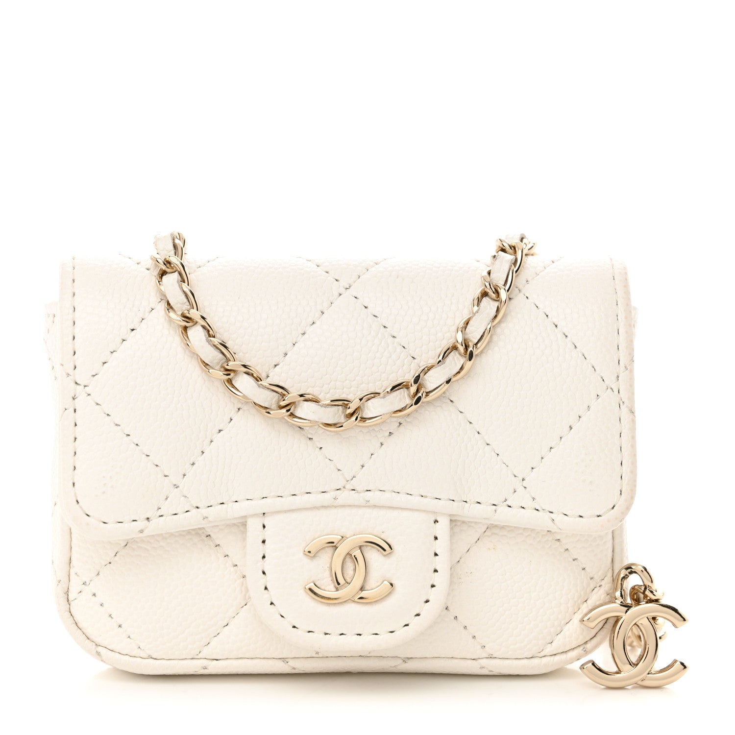 Caviar Quilted Mini Chain Belt Bag White