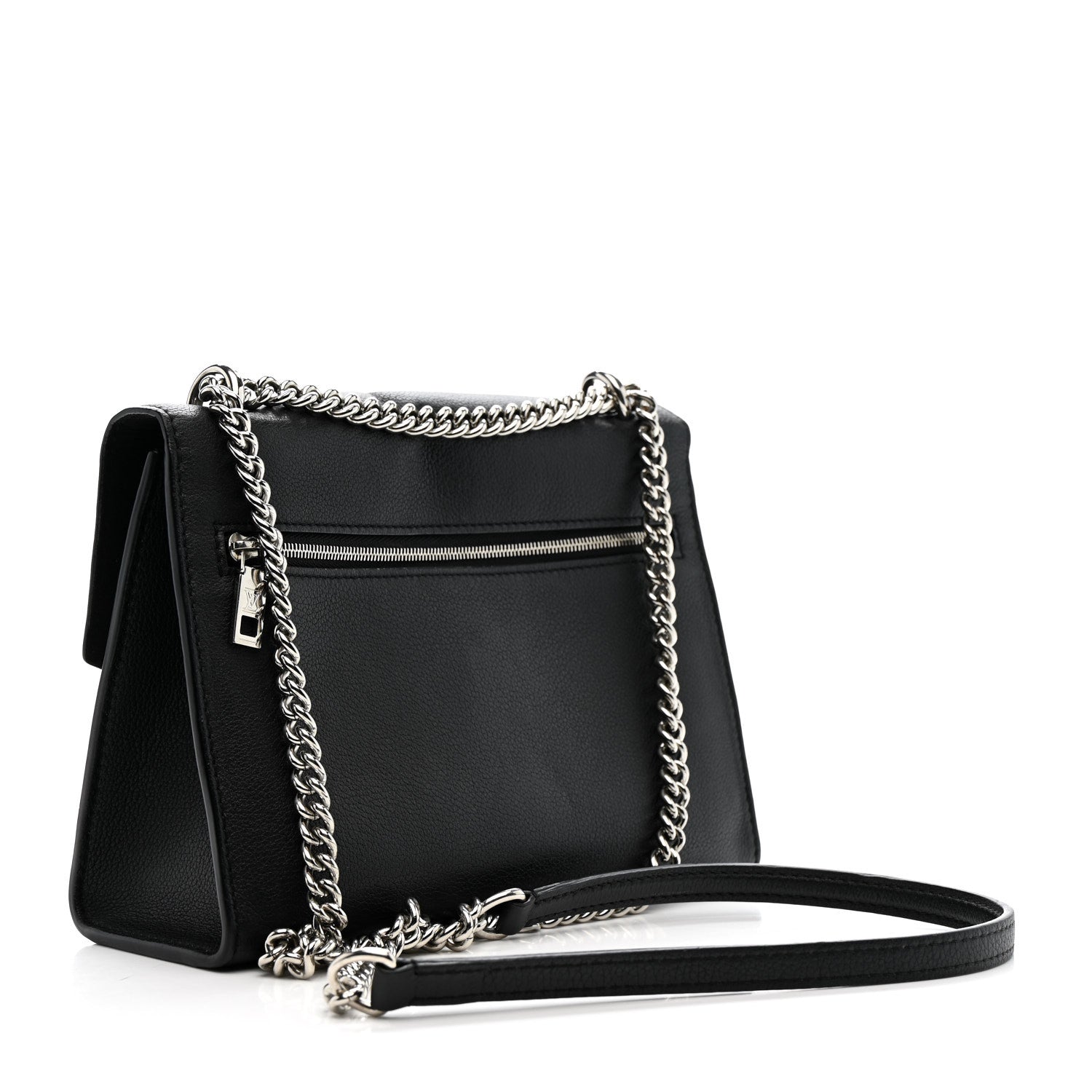 Soft Calfskin Embroidered My Lockme Chain Bag BB Black Snow White
