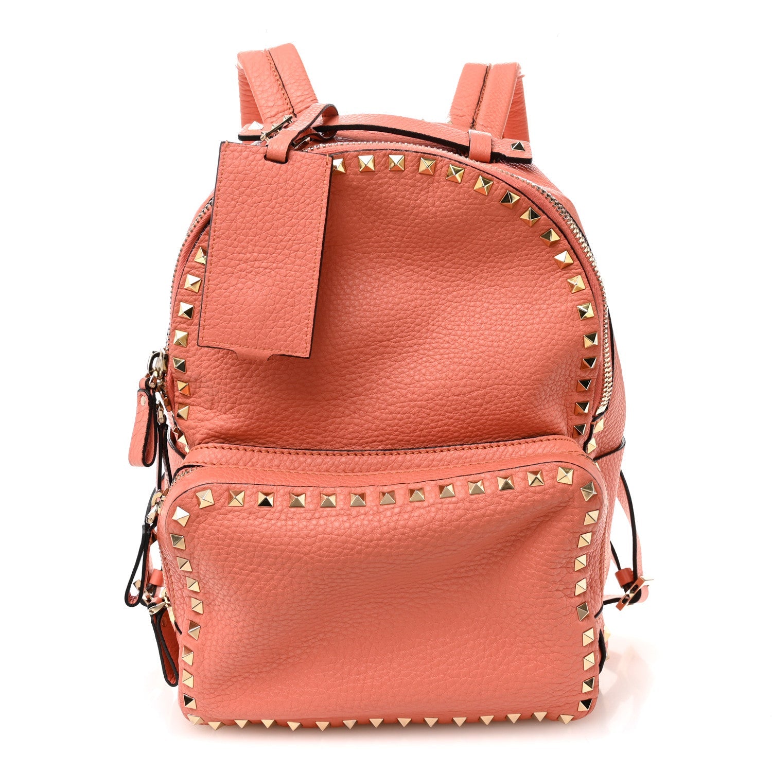 Grained Calfskin Medium Rockstud Backpack Coral