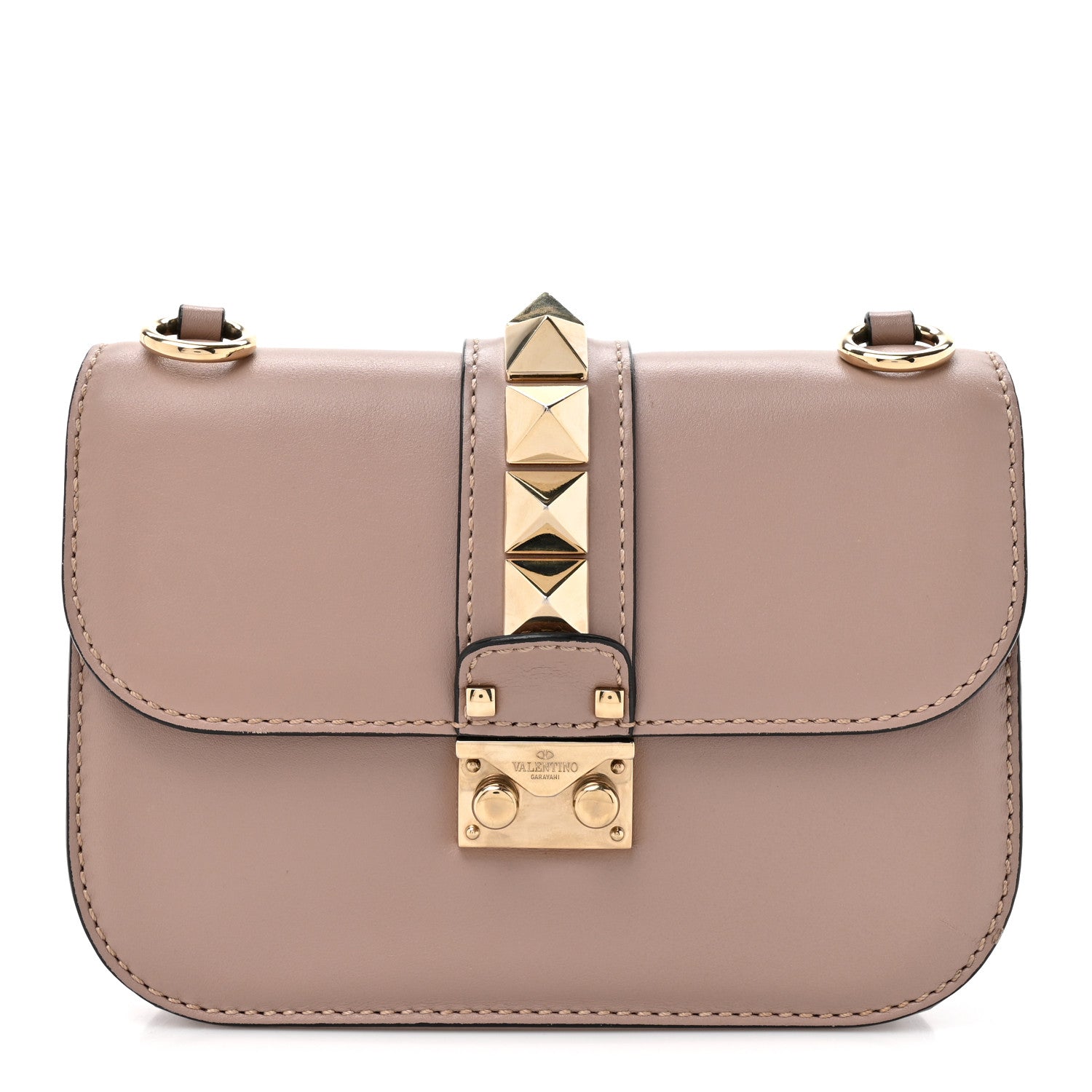 Vitello Small Glam Lock Rockstud Flap Poudre