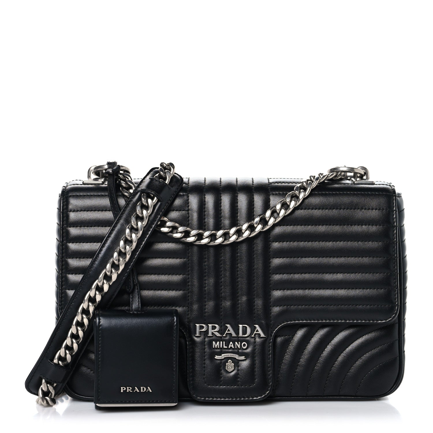 Soft Calfskin Impunture Diagramme Large Chain Flap Shoulder Bag Black