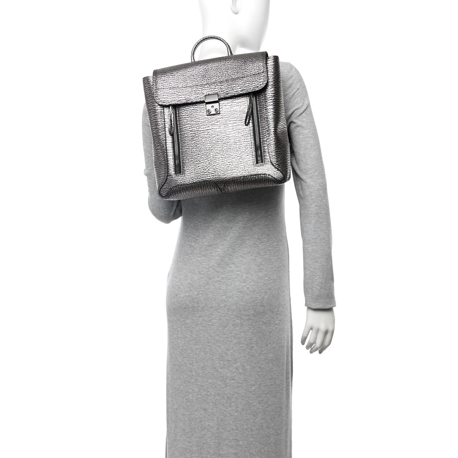 Metallic Textured Calfskin Pashli Backpack Black Mauve