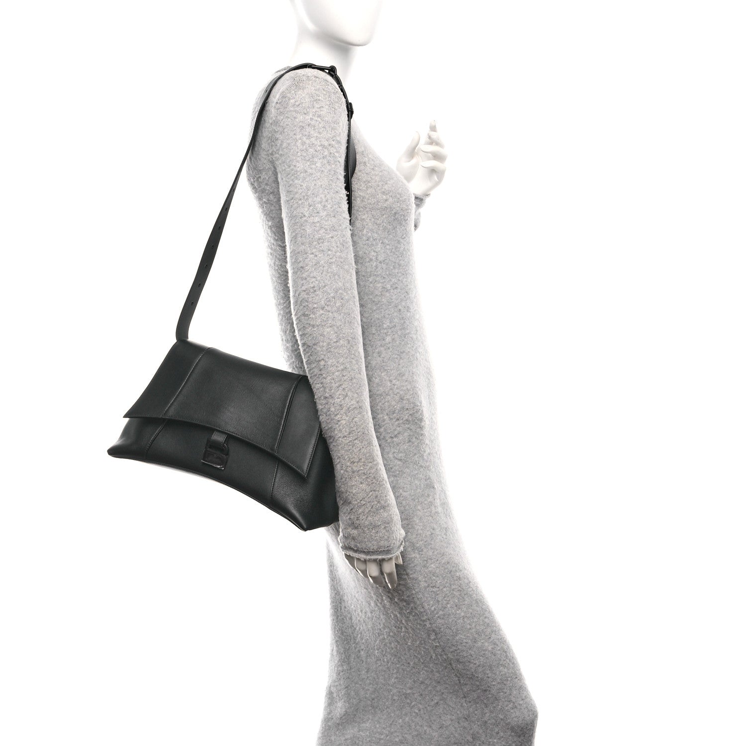 Semi Shiny Smooth Calfskin Monochrome M Downtown Shoulder Bag Black