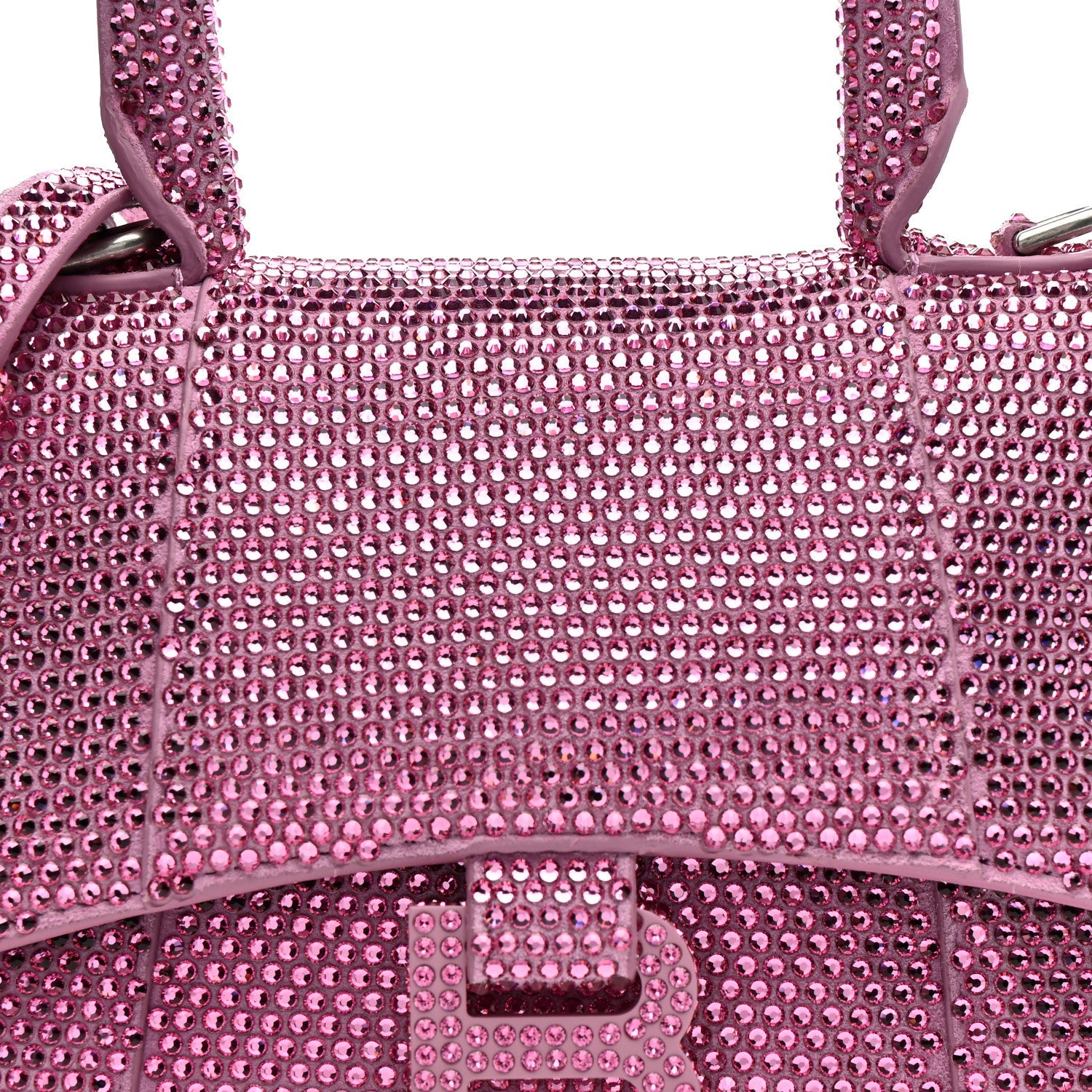 Strass Suede Hourglass Top Handle Bag XS Pink